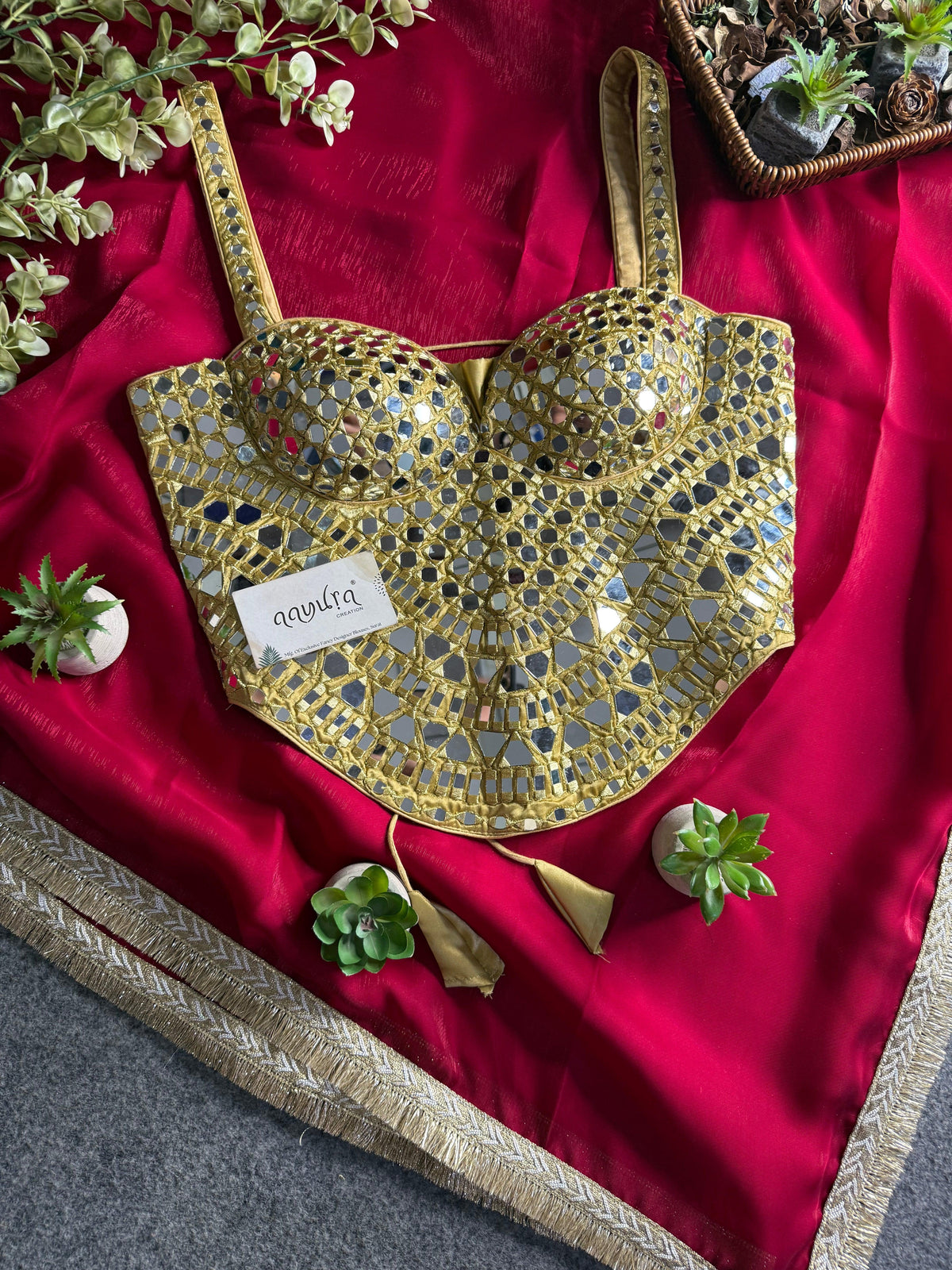 Luxe Bloom Burberry Satin Silk Saree Set