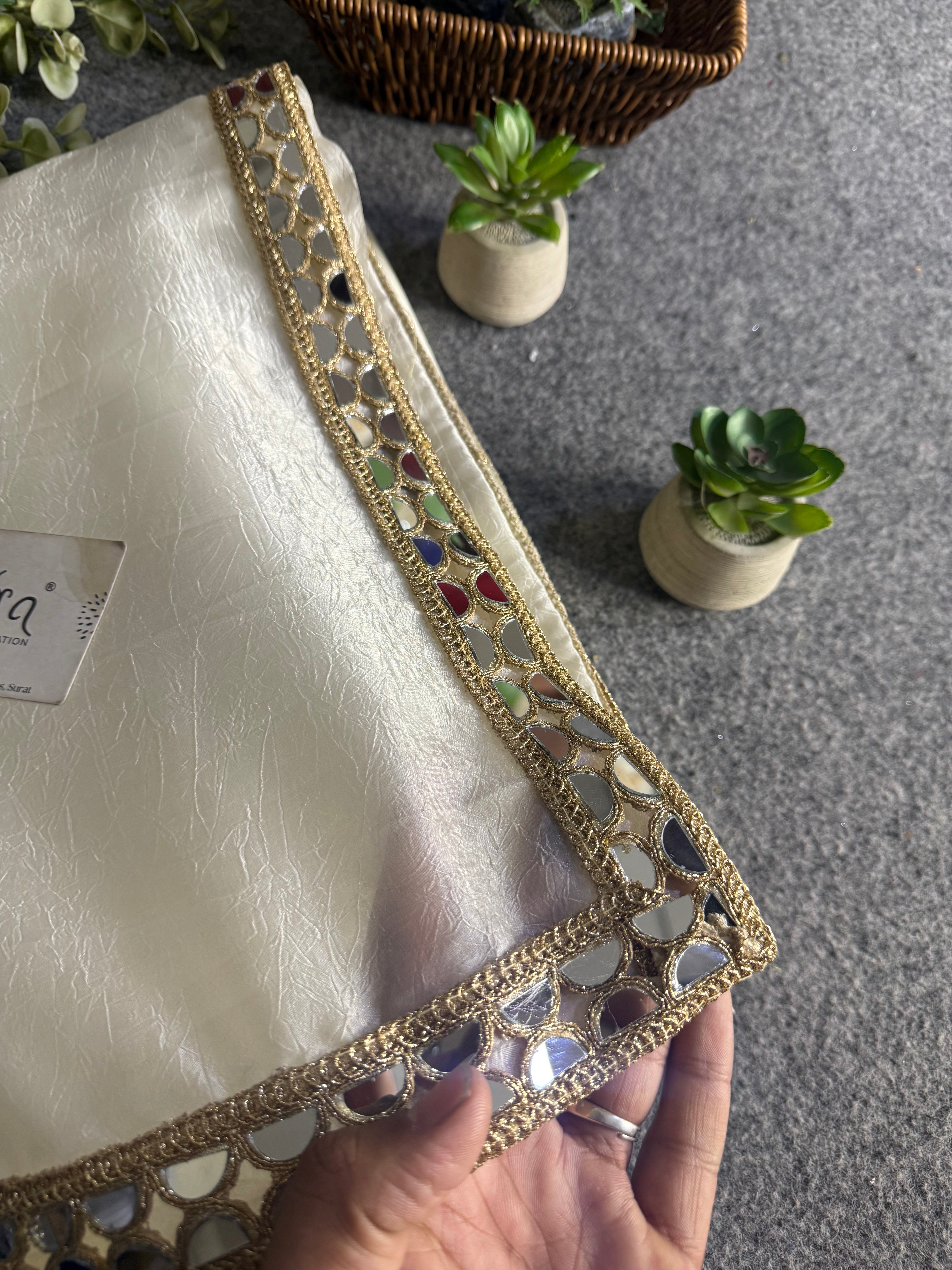 Luxury Beads & Mirror Silk Blouse Saree Combo