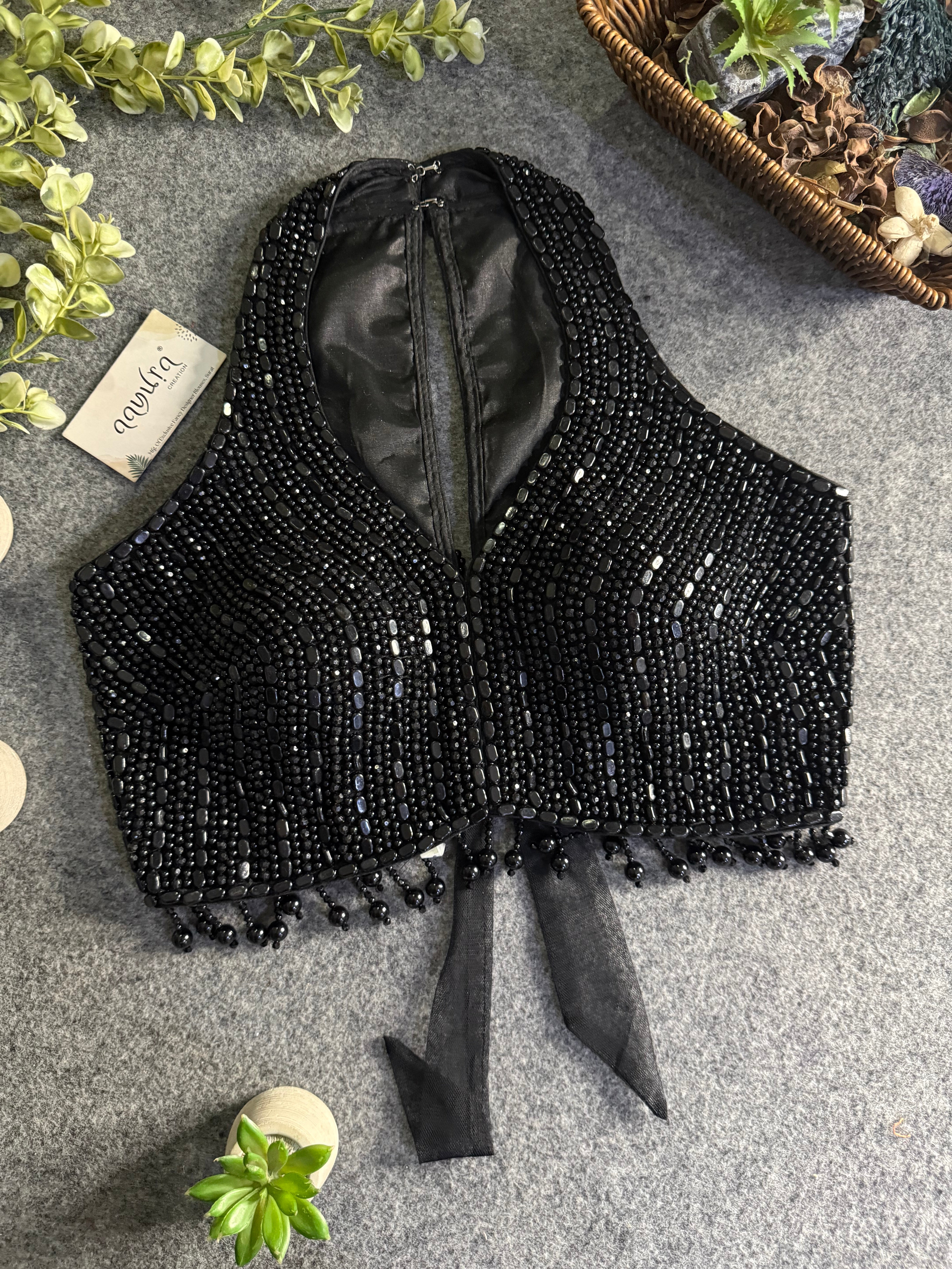 Heavy Pearl Handworked Back-Tie Designer Blouse