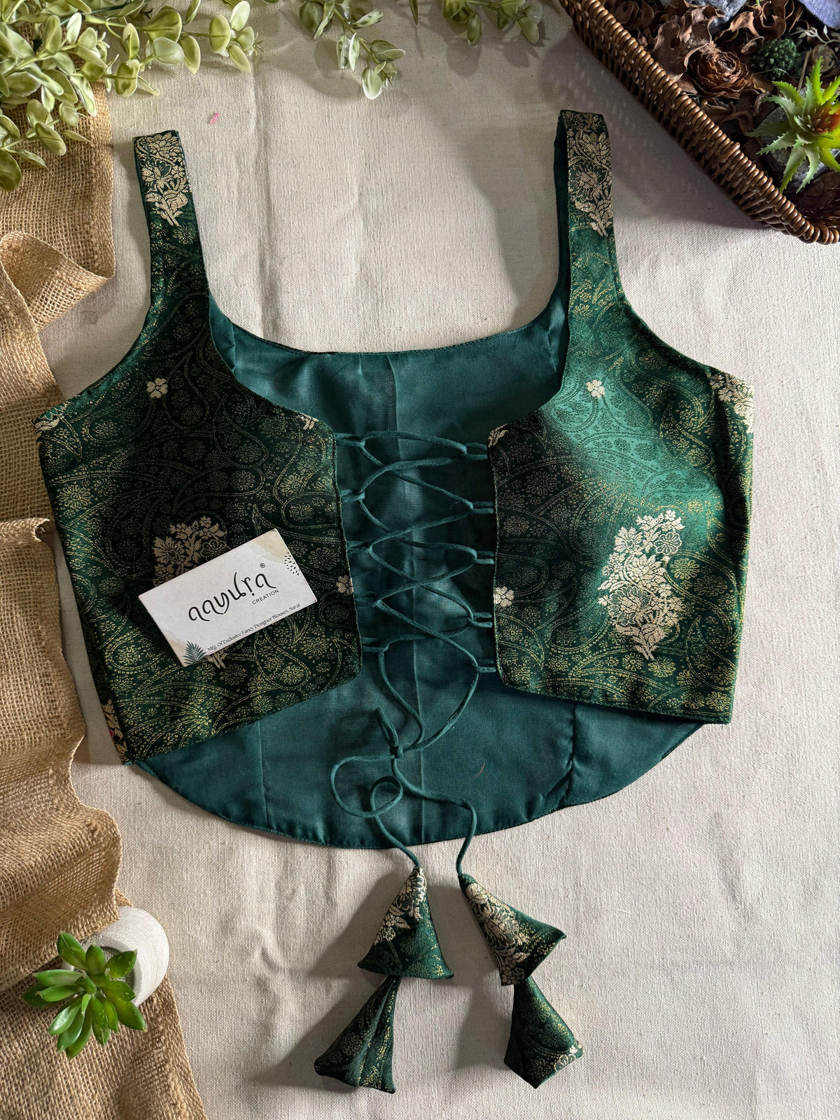 Elite Broach Backless Banarasi Blouse