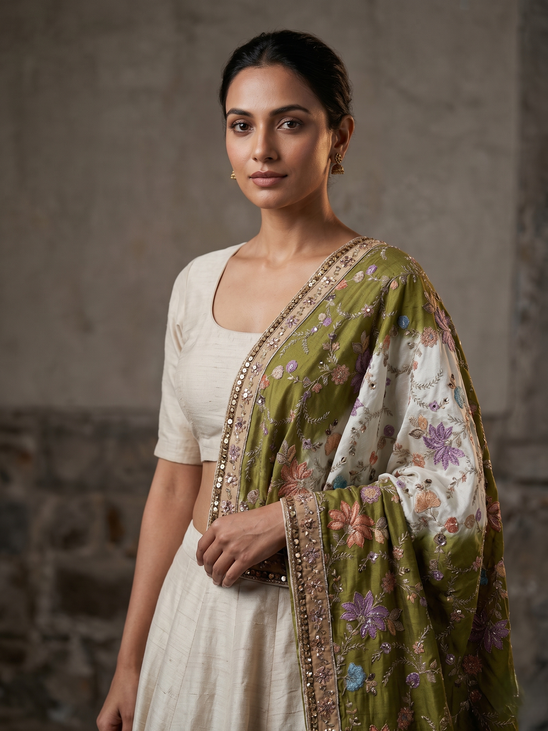 Rangriti Threadwork Chinon Dupatta