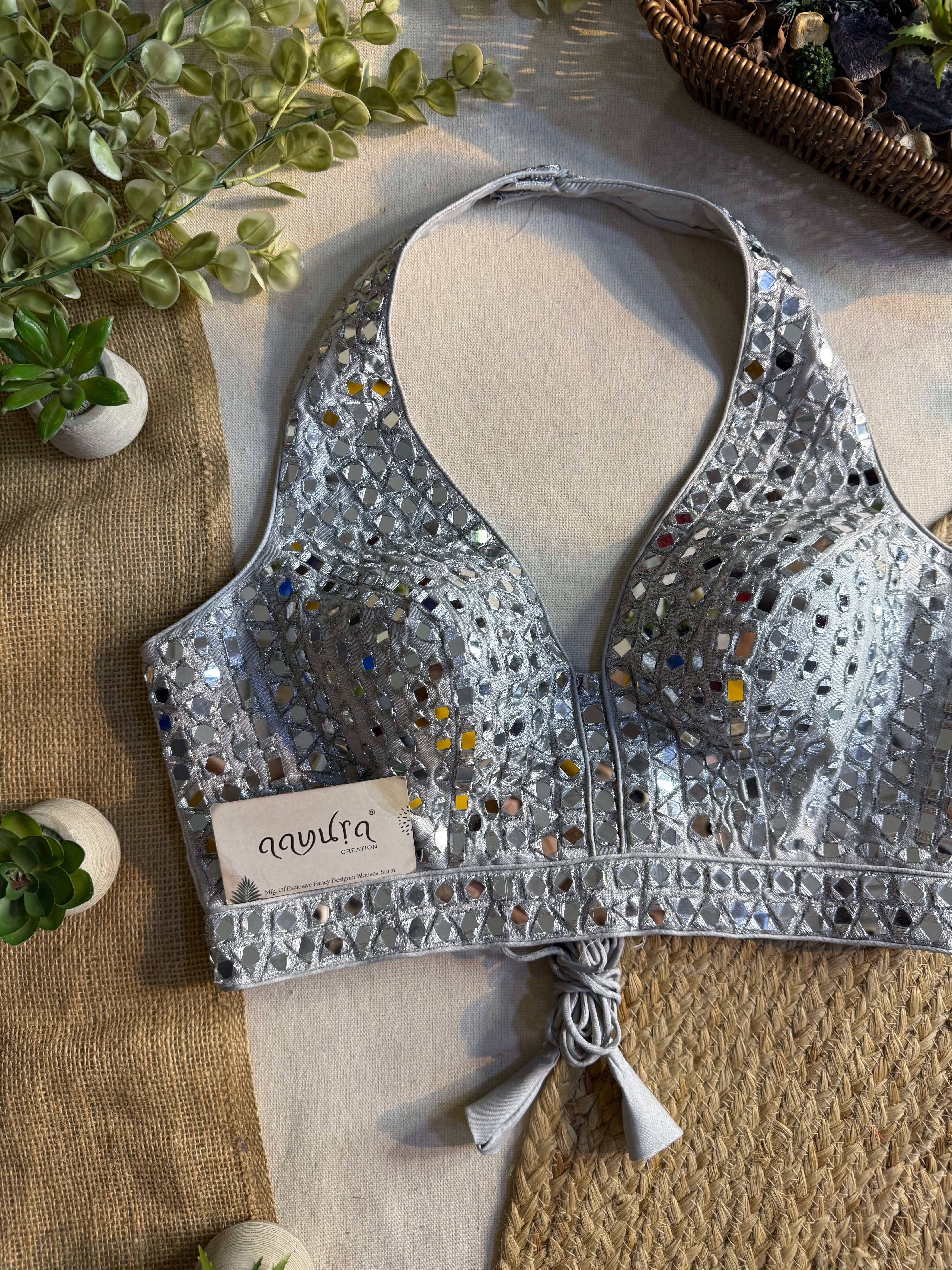 Asteria Halter Neck Mirror Work Blouse