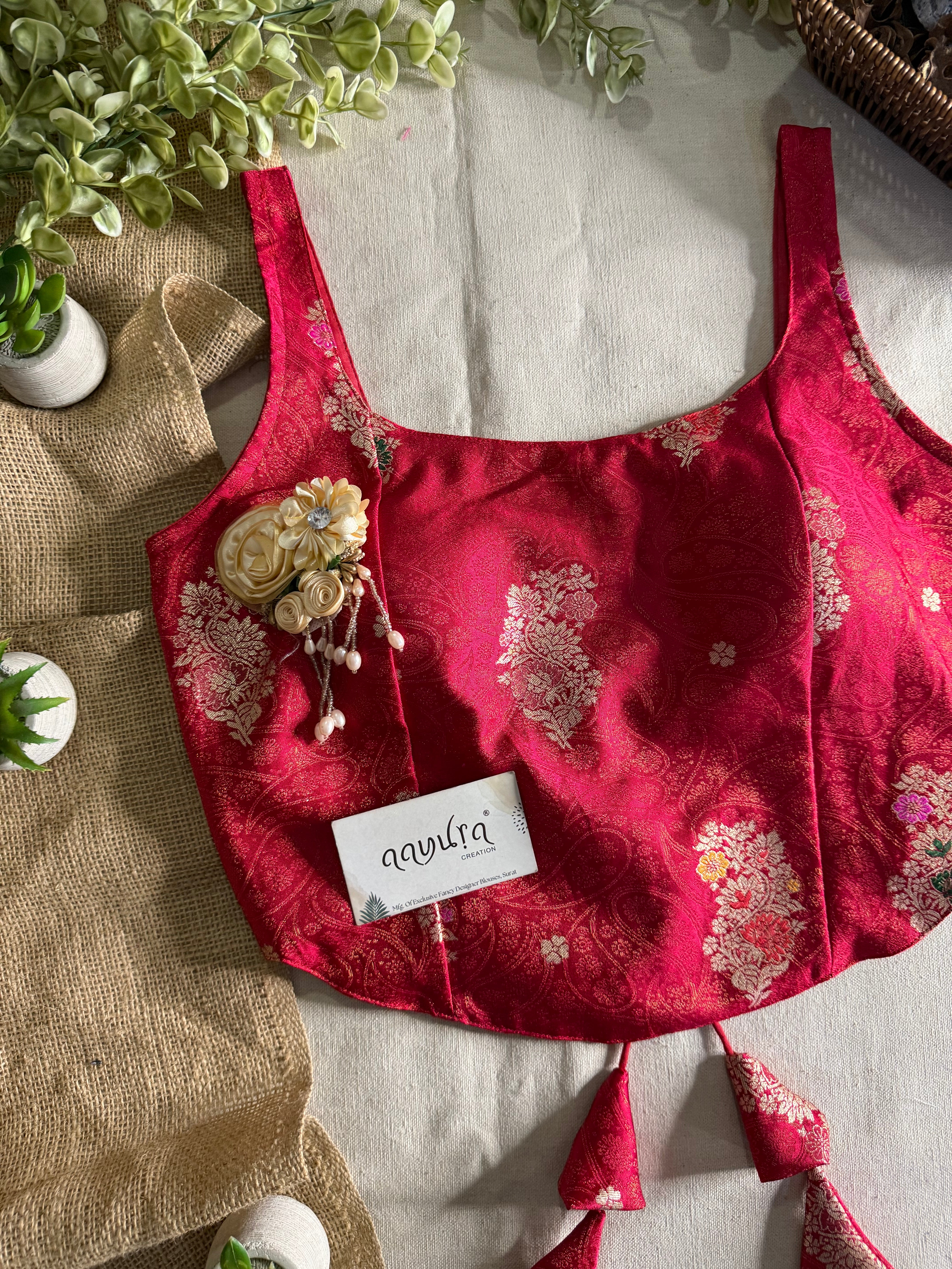 Elite Broach Backless Banarasi Blouse