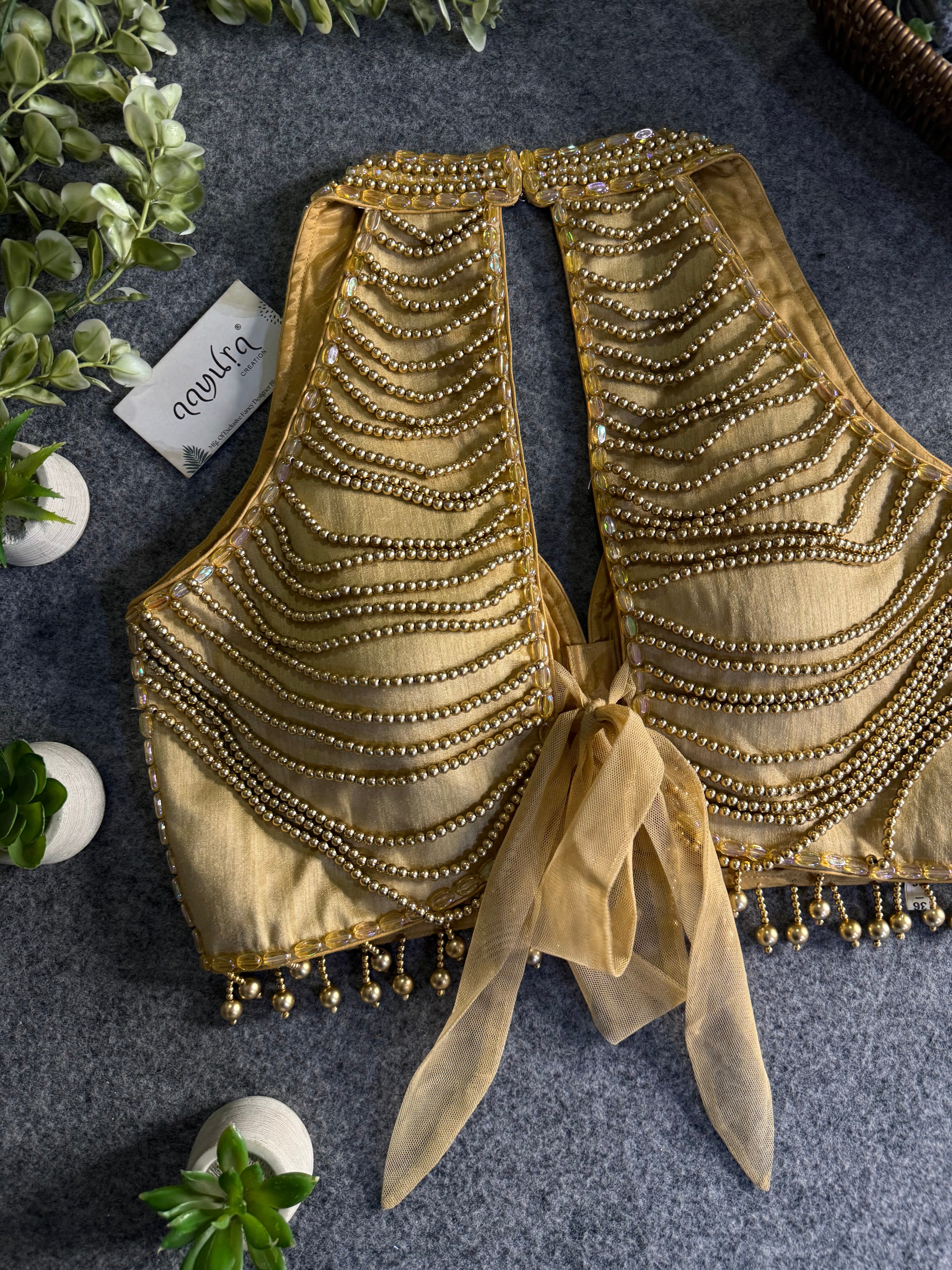 Heavy Pearl Handworked Back-Tie Designer Blouse