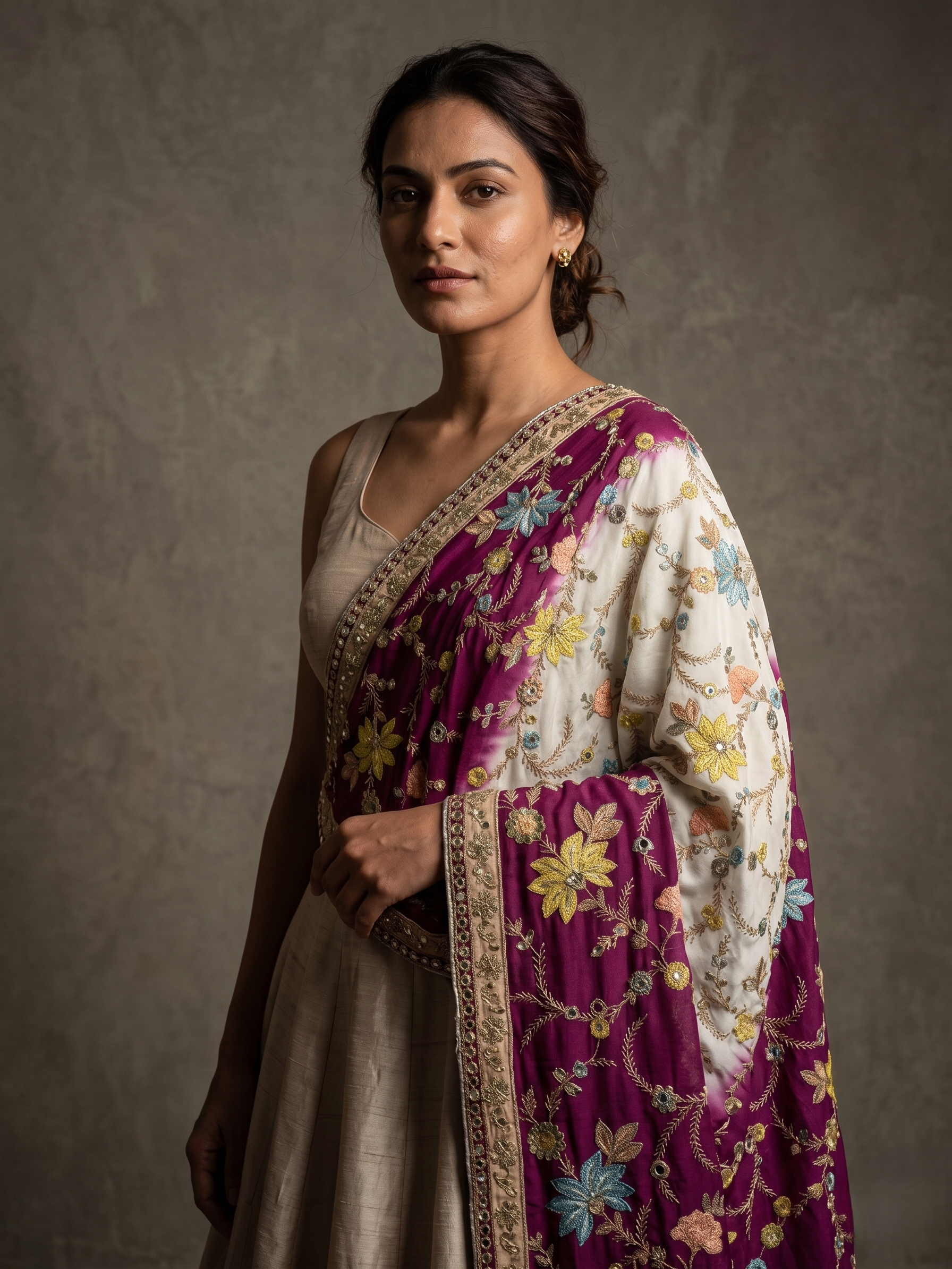Rangriti Threadwork Chinon Dupatta