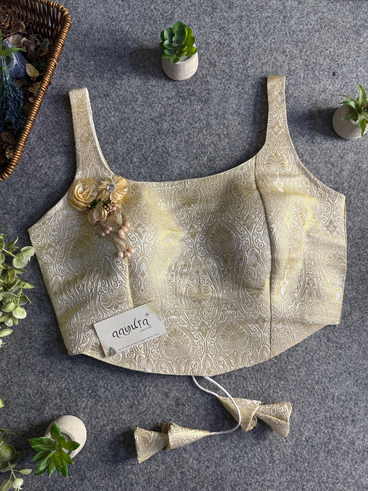 Elite Broach Backless Banarasi Blouse