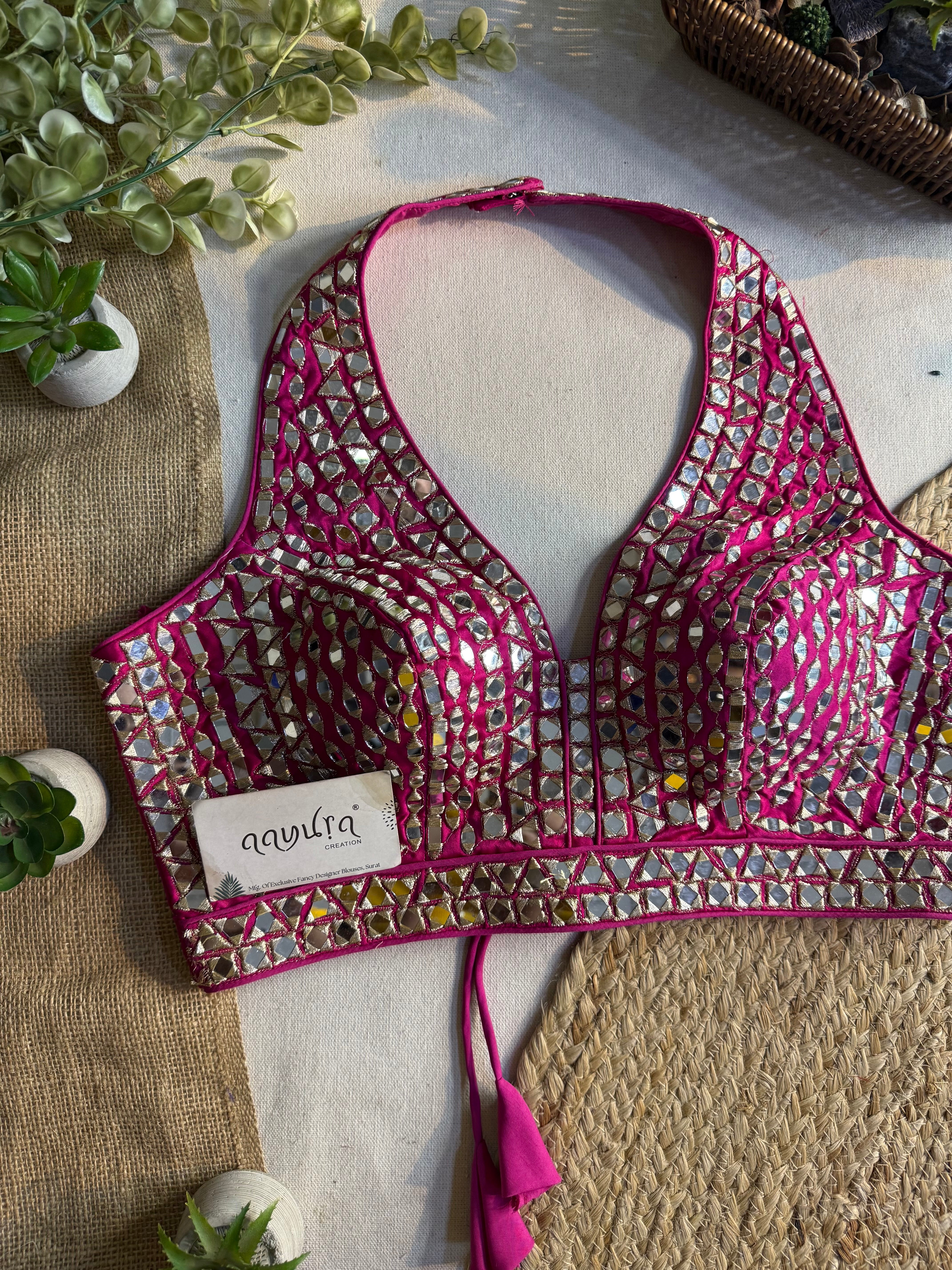 Asteria Halter Neck Mirror Work Blouse