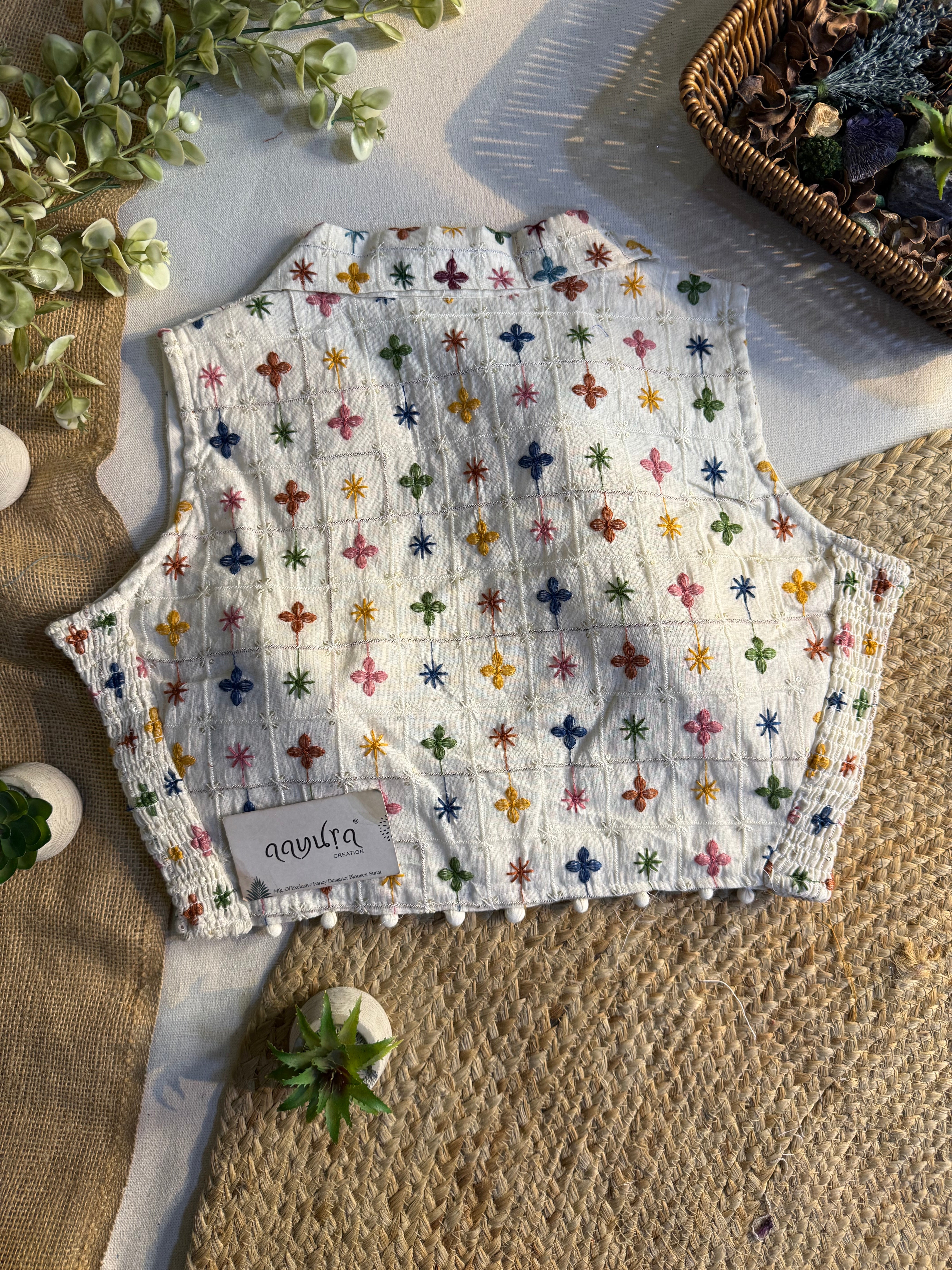 Classic Off-White Stretchable Embroidery Blouse