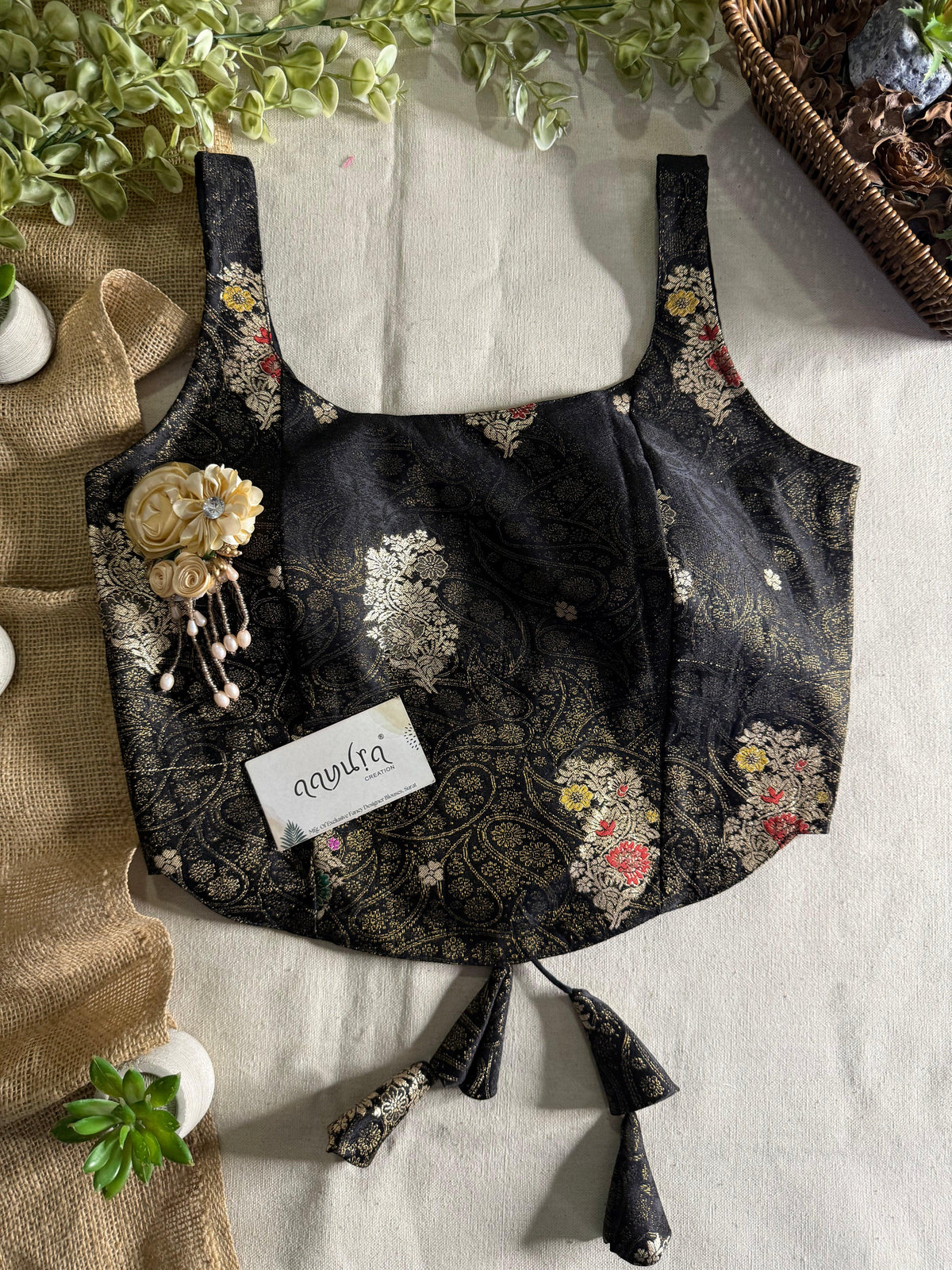 Elite Broach Backless Banarasi Blouse