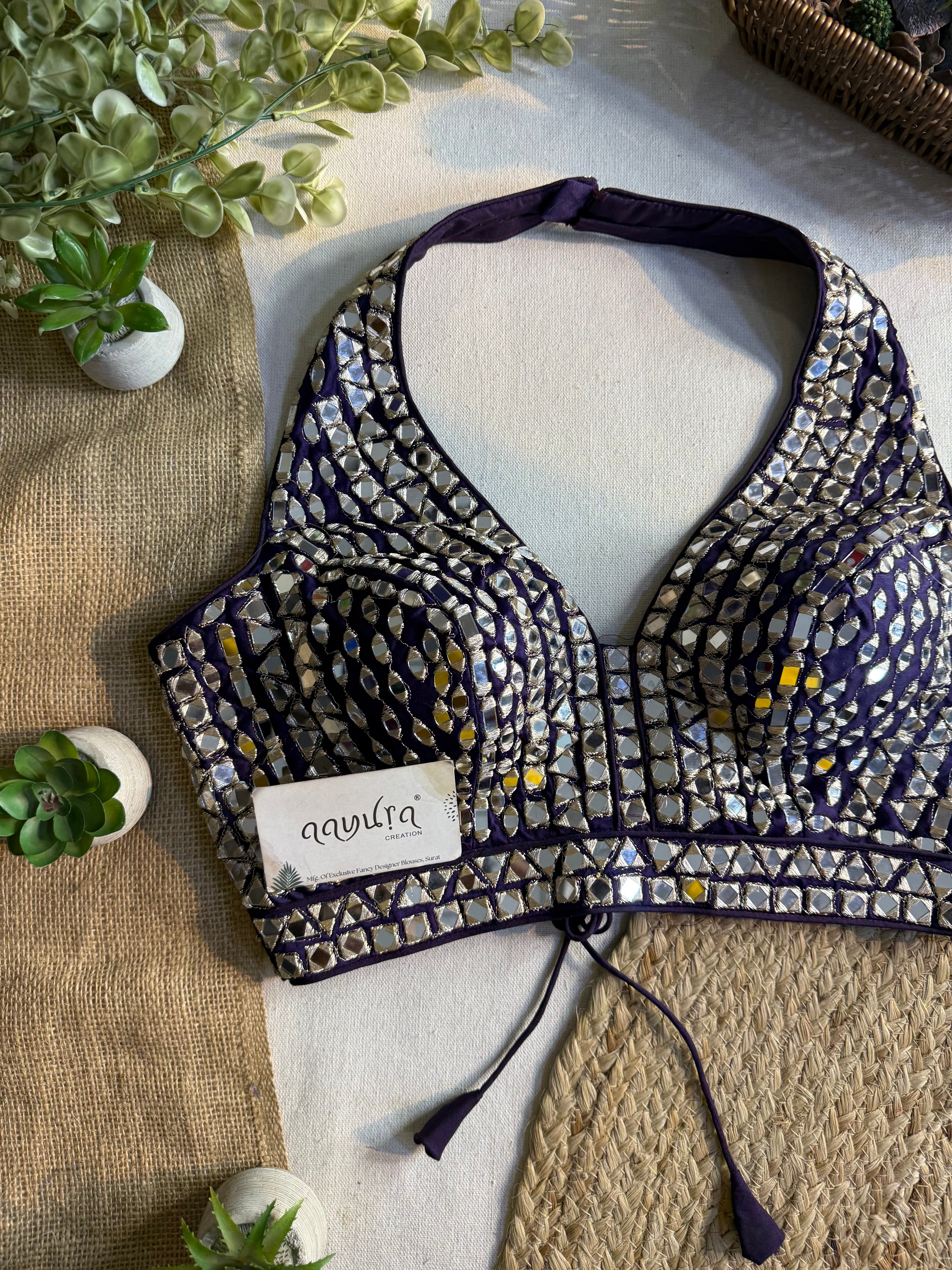 Asteria Halter Neck Mirror Work Blouse