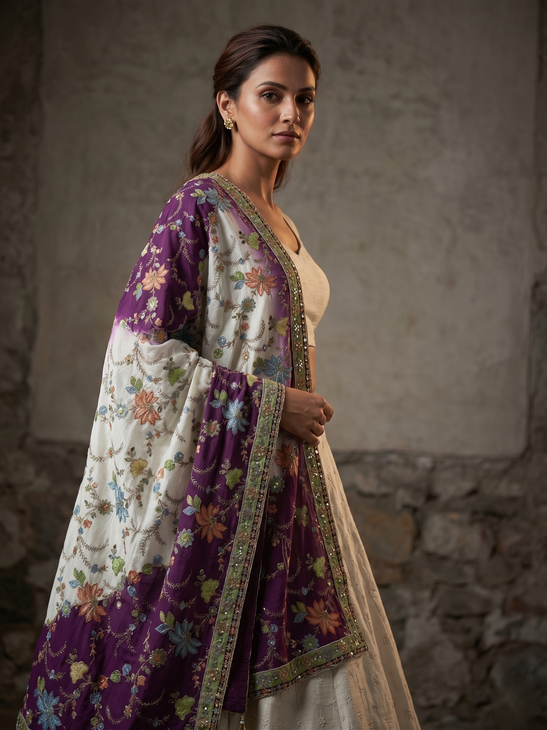 Rangriti Threadwork Chinon Dupatta