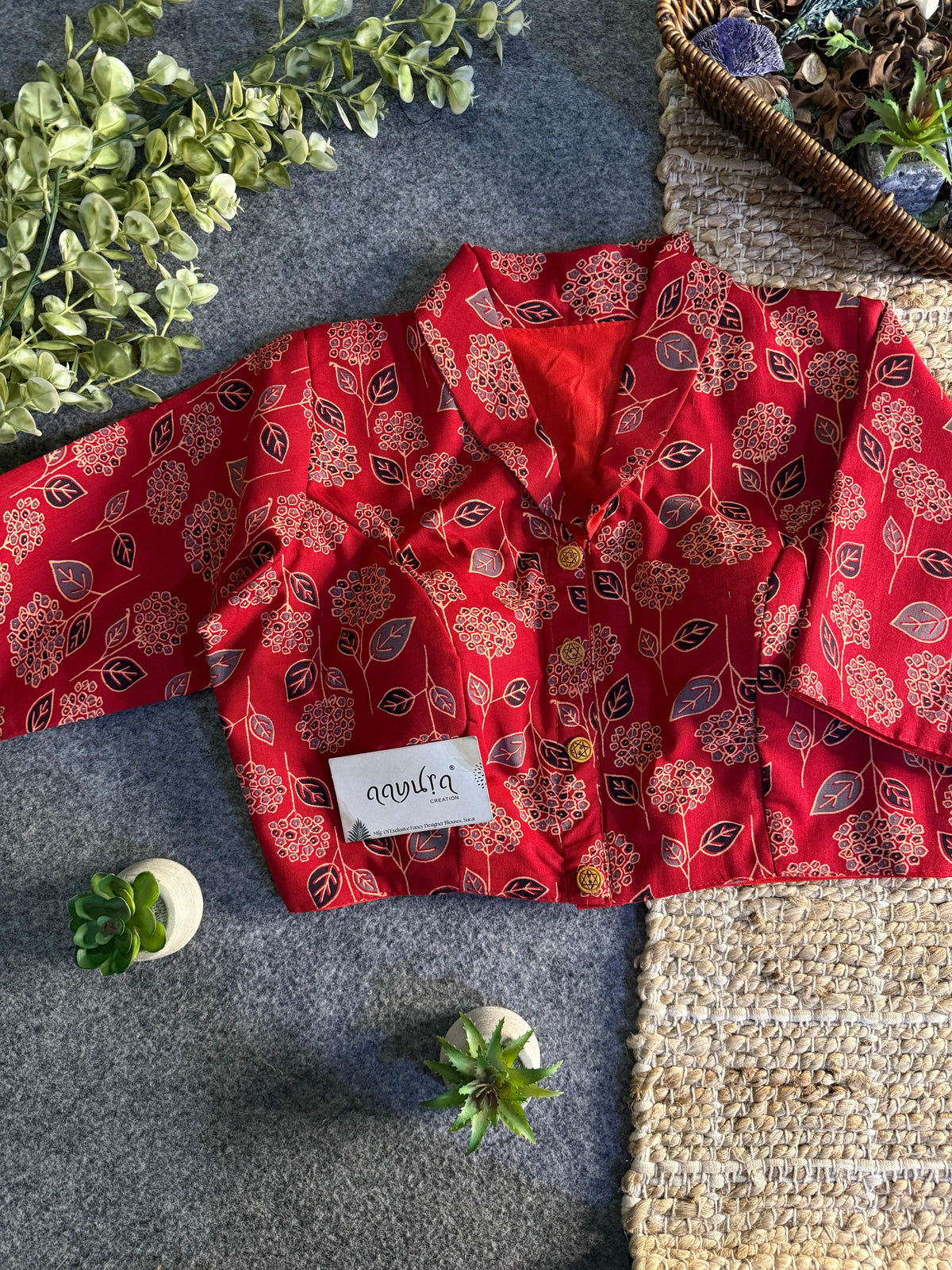 Cotton Collar Ajrakh Blouse