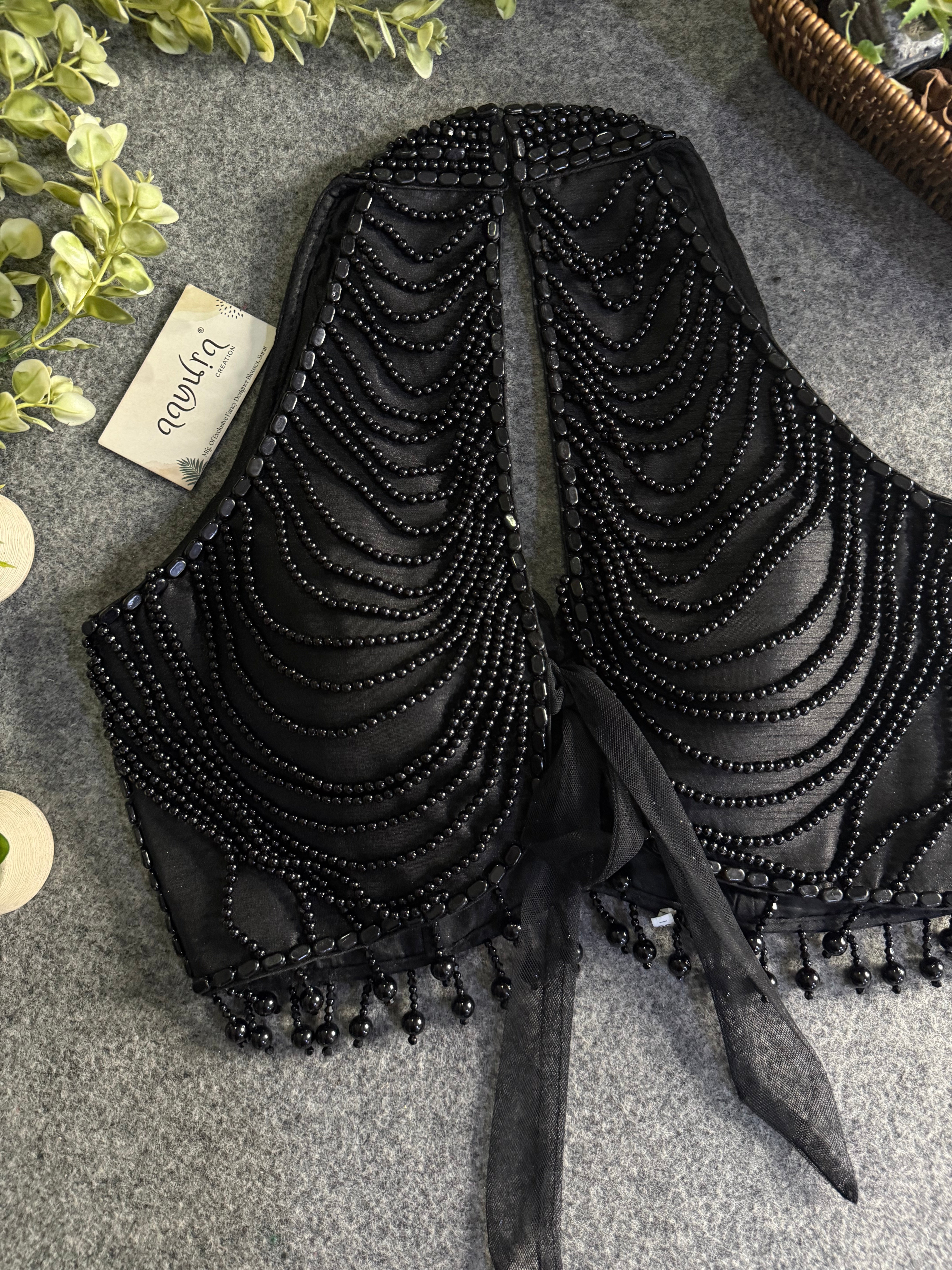 Heavy Pearl Handworked Back-Tie Designer Blouse