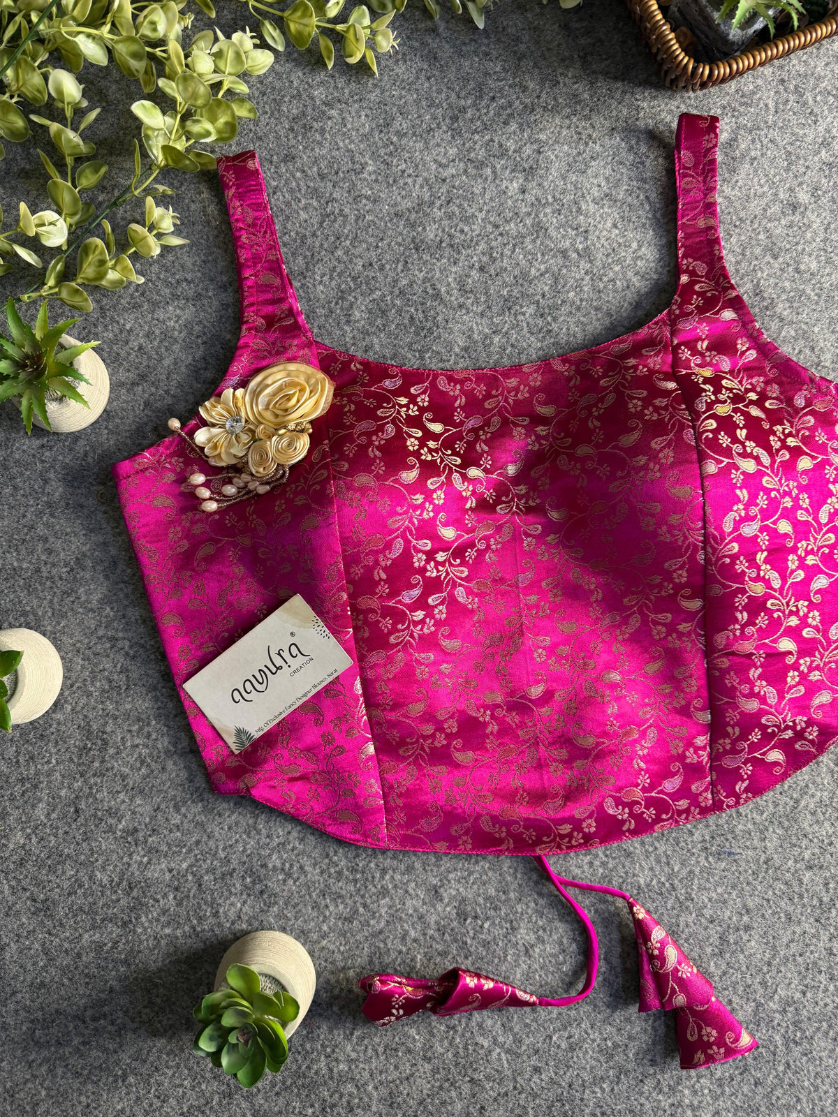 Elite Broach Backless Banarasi Blouse