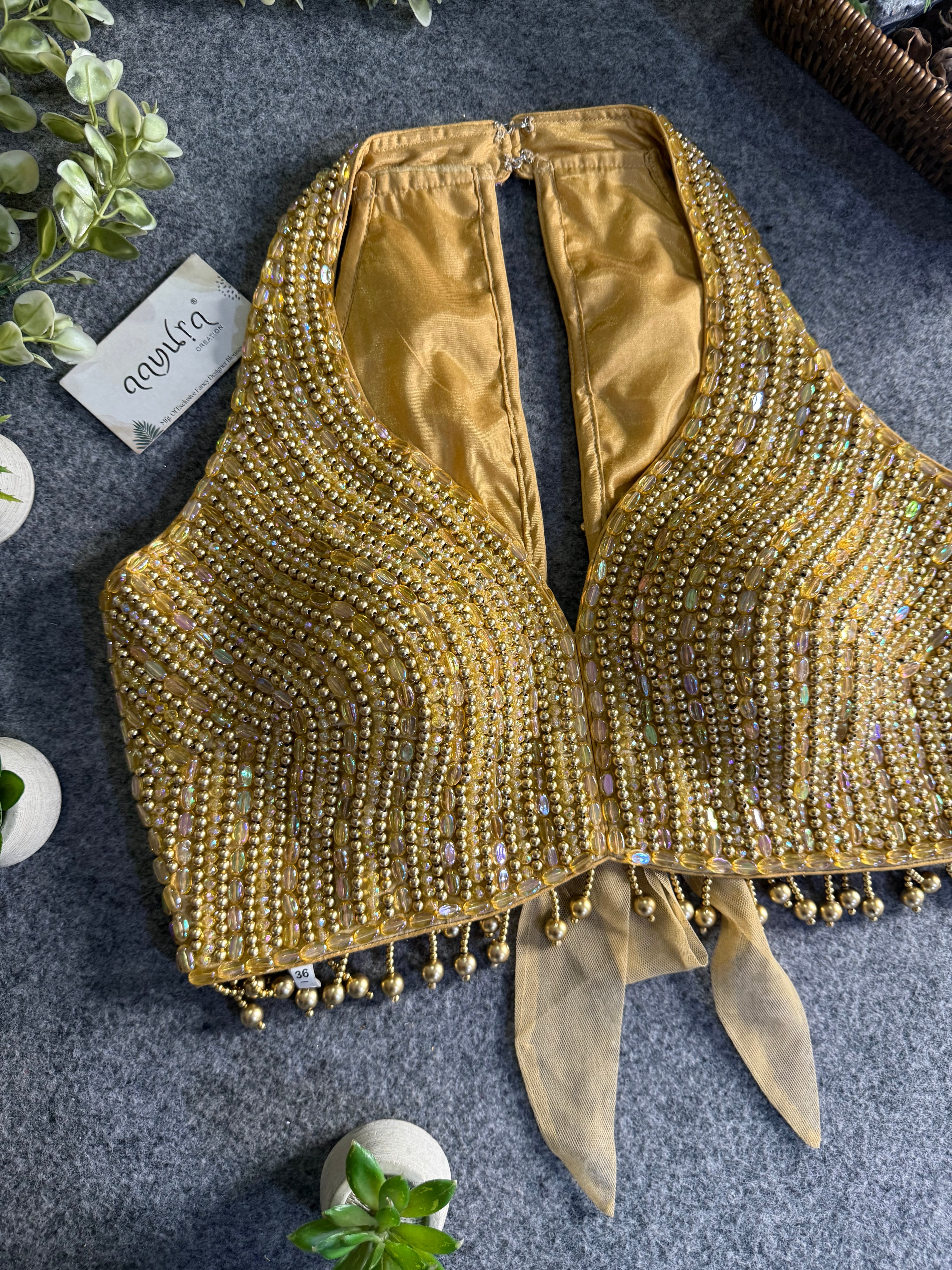 Heavy Pearl Handworked Back-Tie Designer Blouse