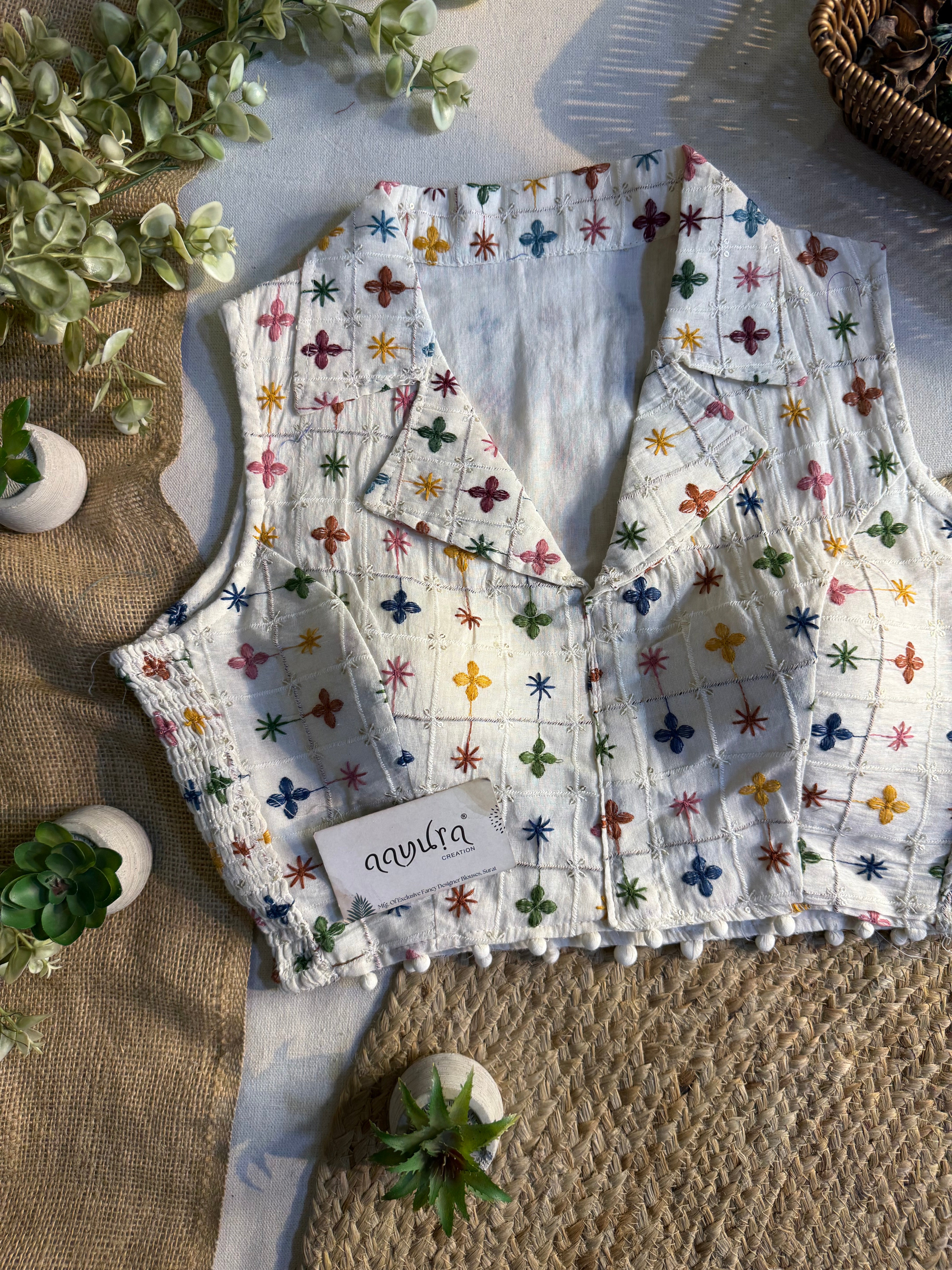 Classic Off-White Stretchable Embroidery Blouse