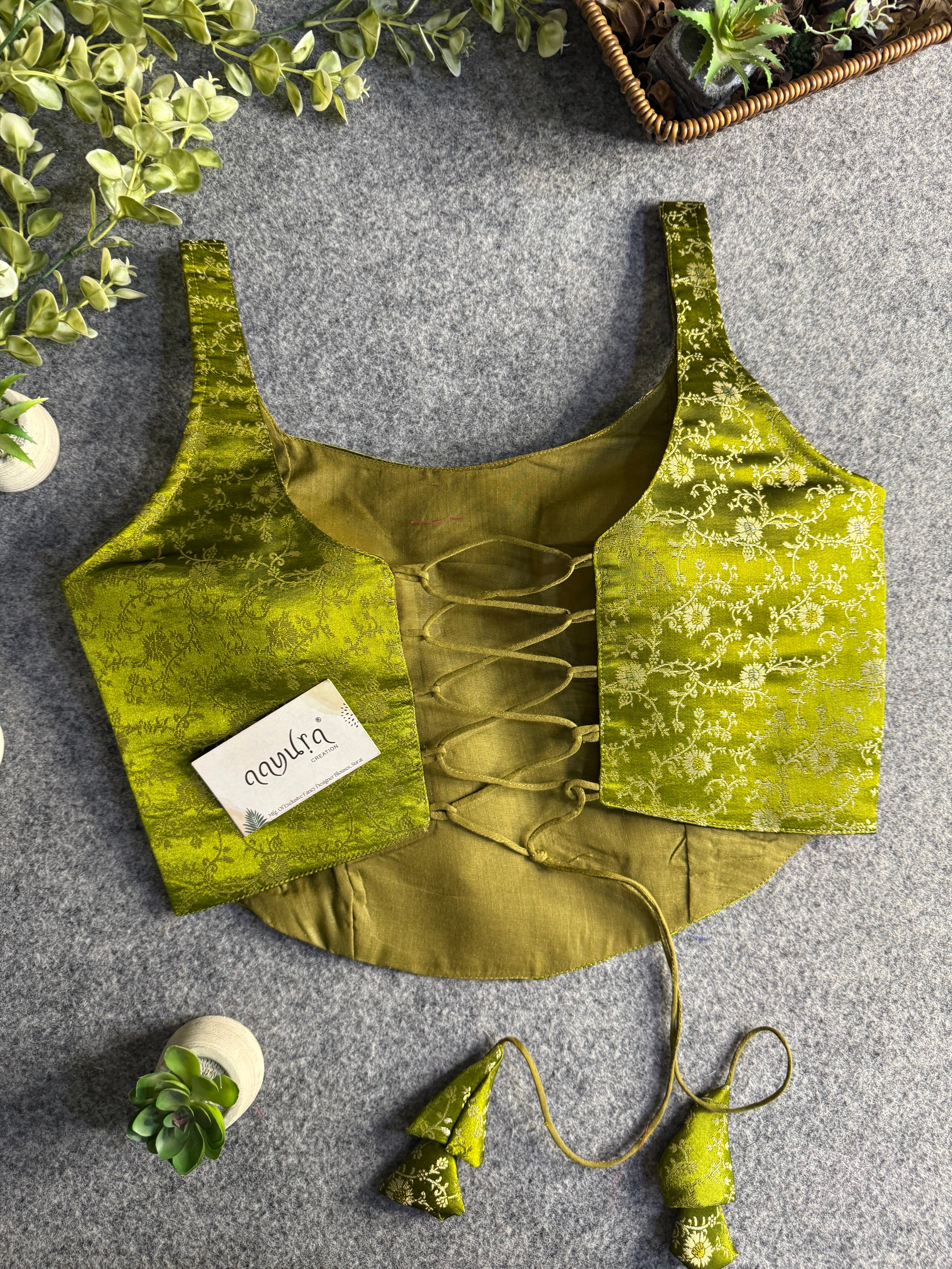 Elite Broach Backless Banarasi Blouse