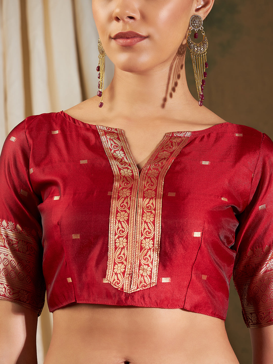 Banarasi Silk Flower Jall Saree- Red