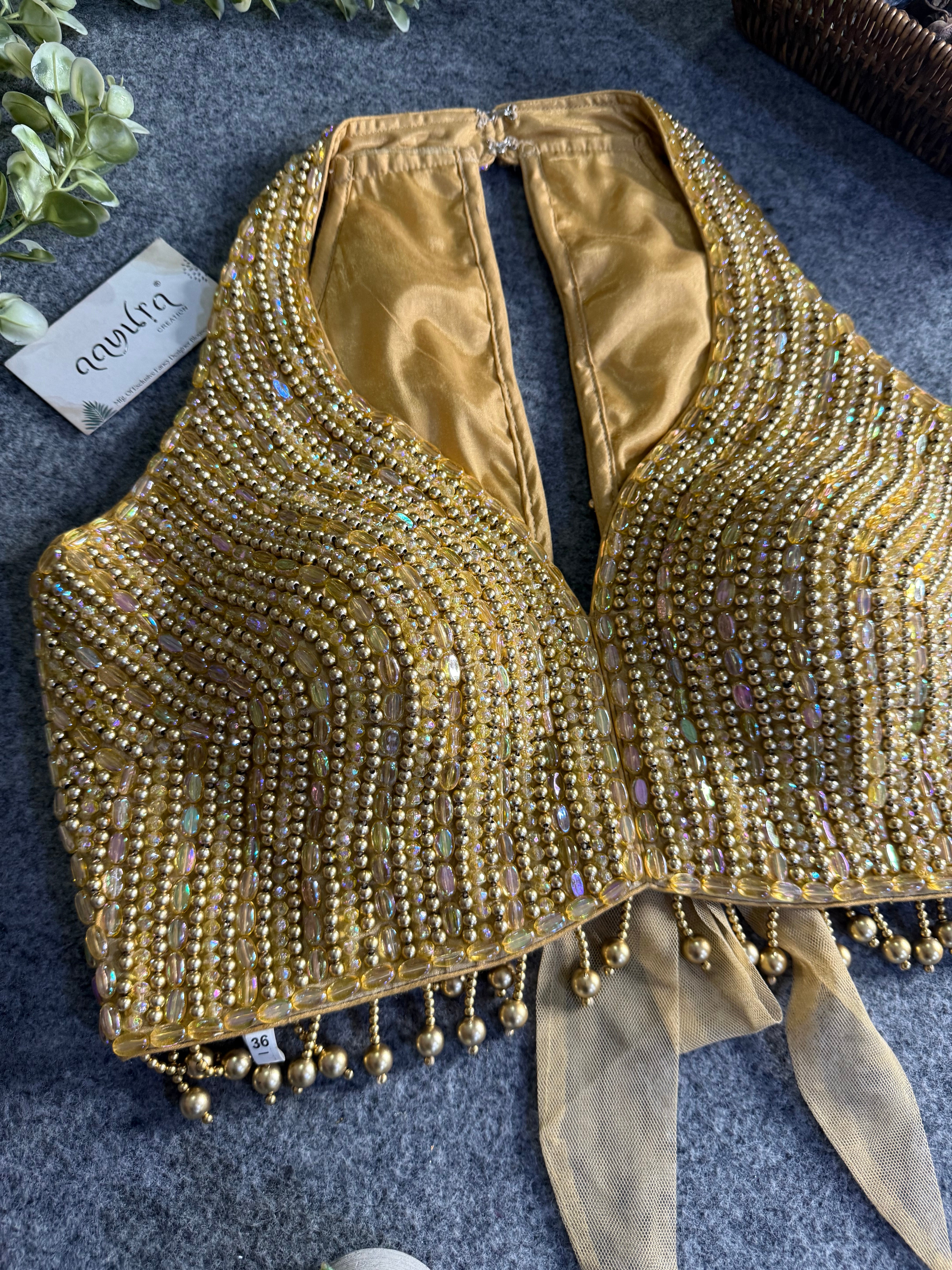 Heavy Pearl Handworked Back-Tie Designer Blouse