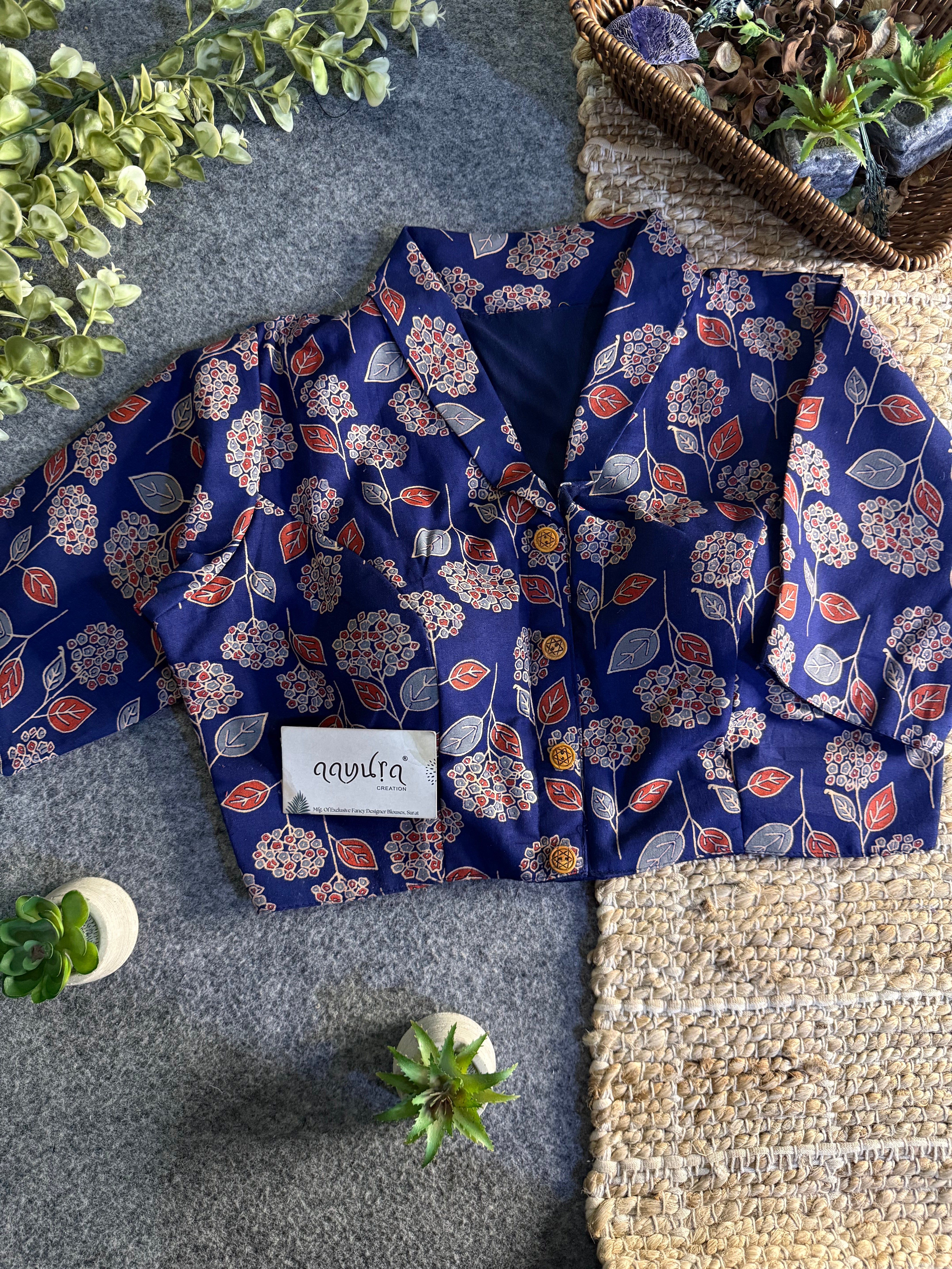 Cotton Collar Ajrakh Blouse