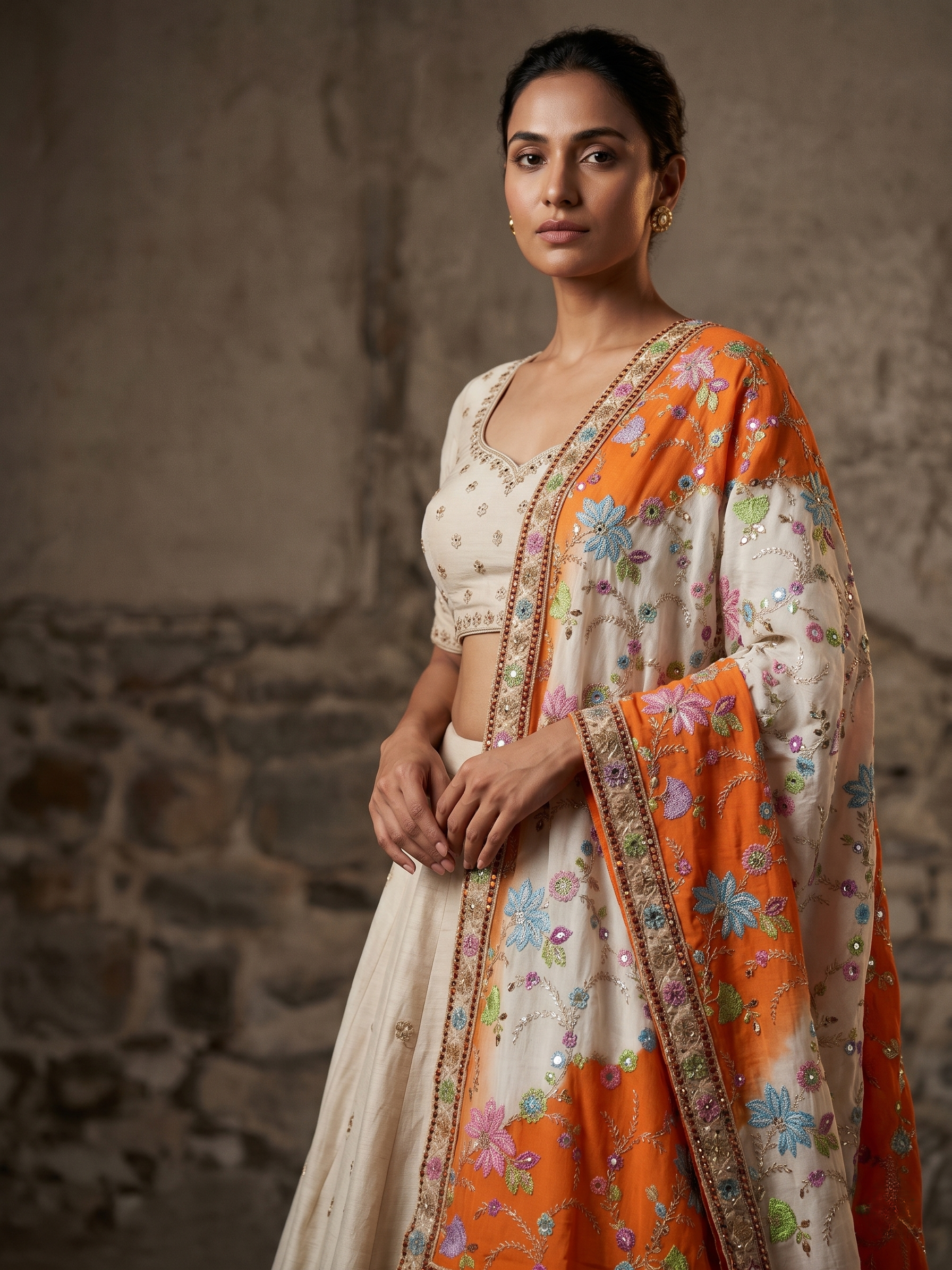Rangriti Threadwork Chinon Dupatta