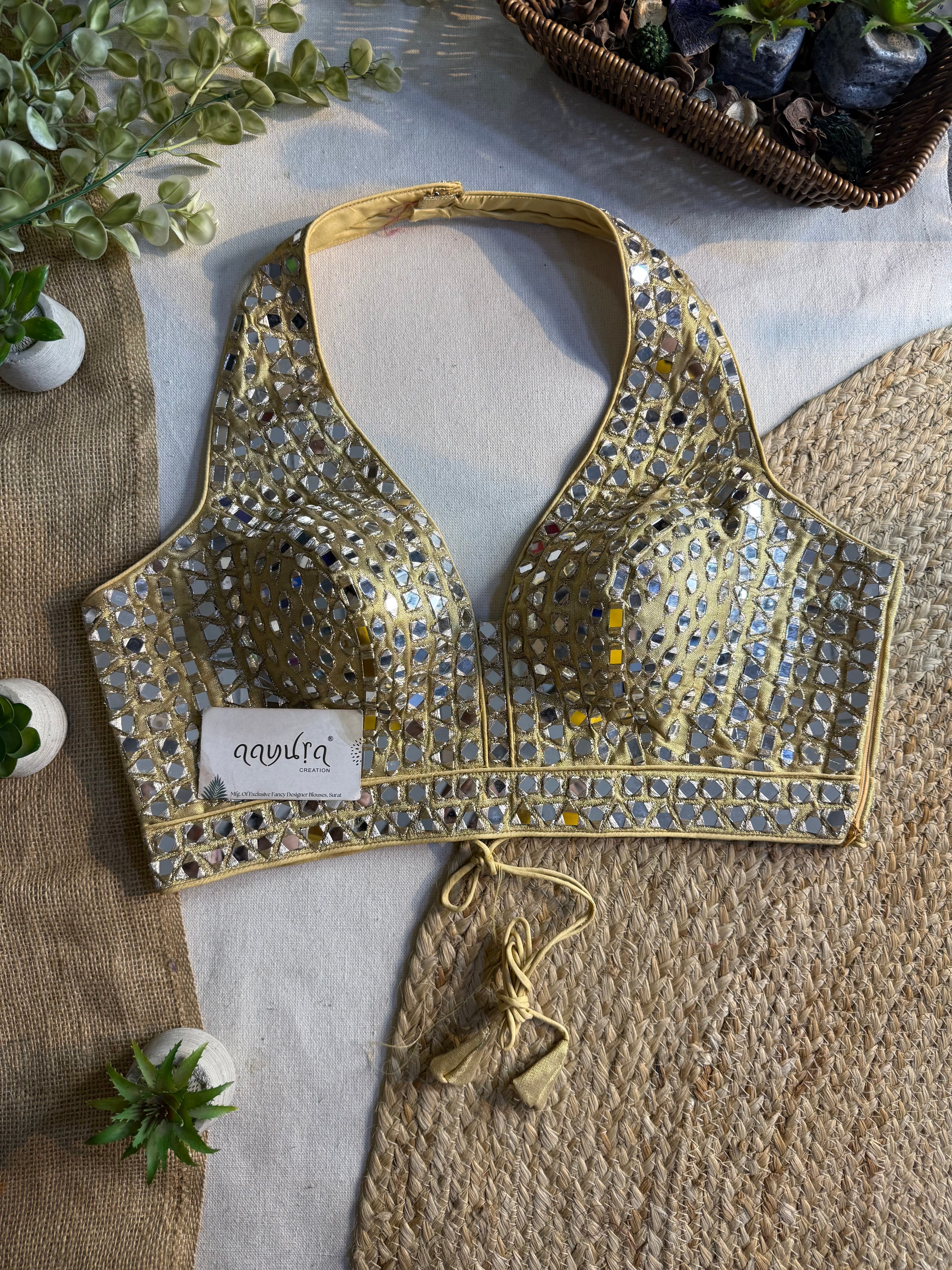 Asteria Halter Neck Mirror Work Blouse
