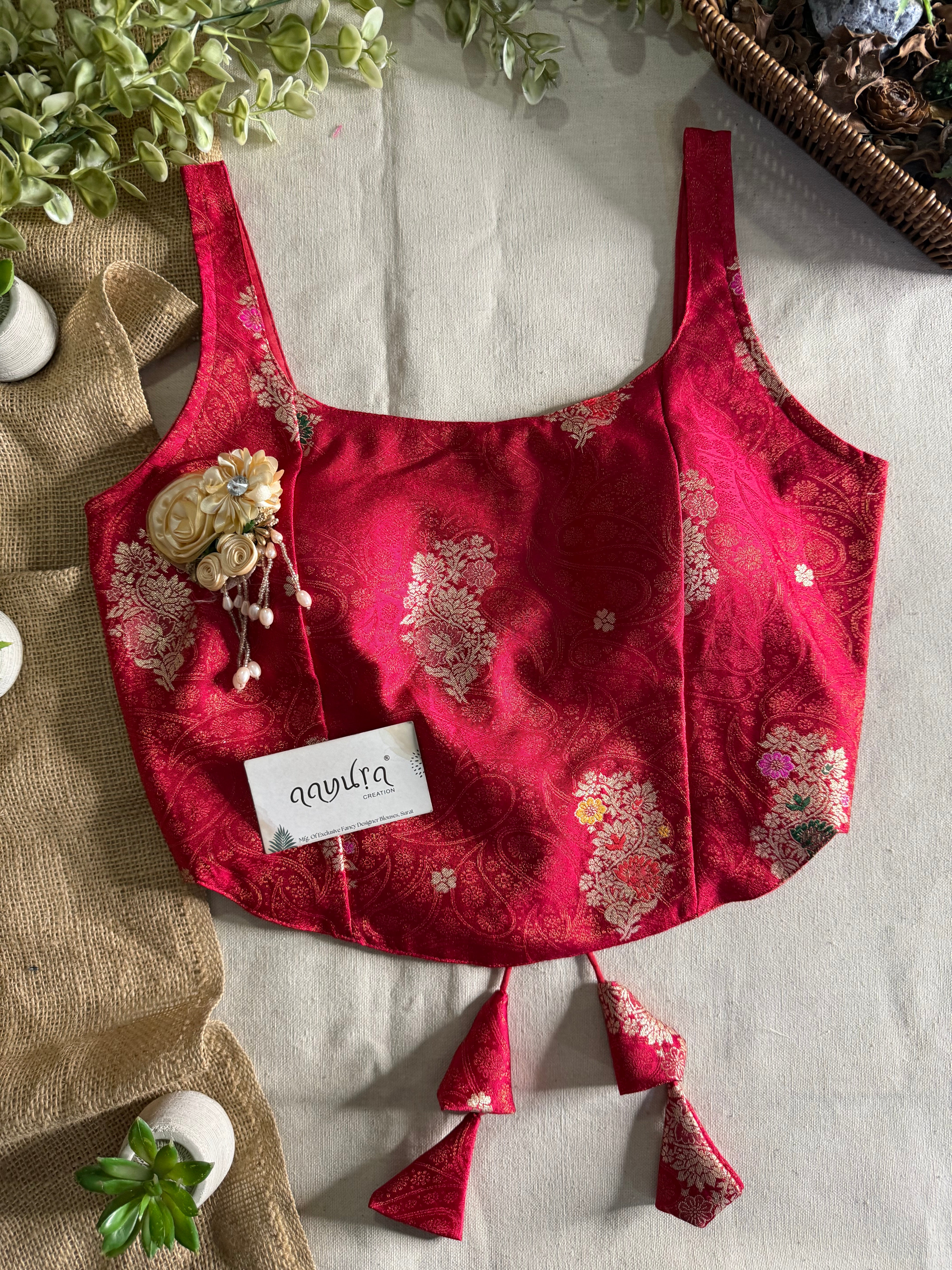 Elite Broach Backless Banarasi Blouse
