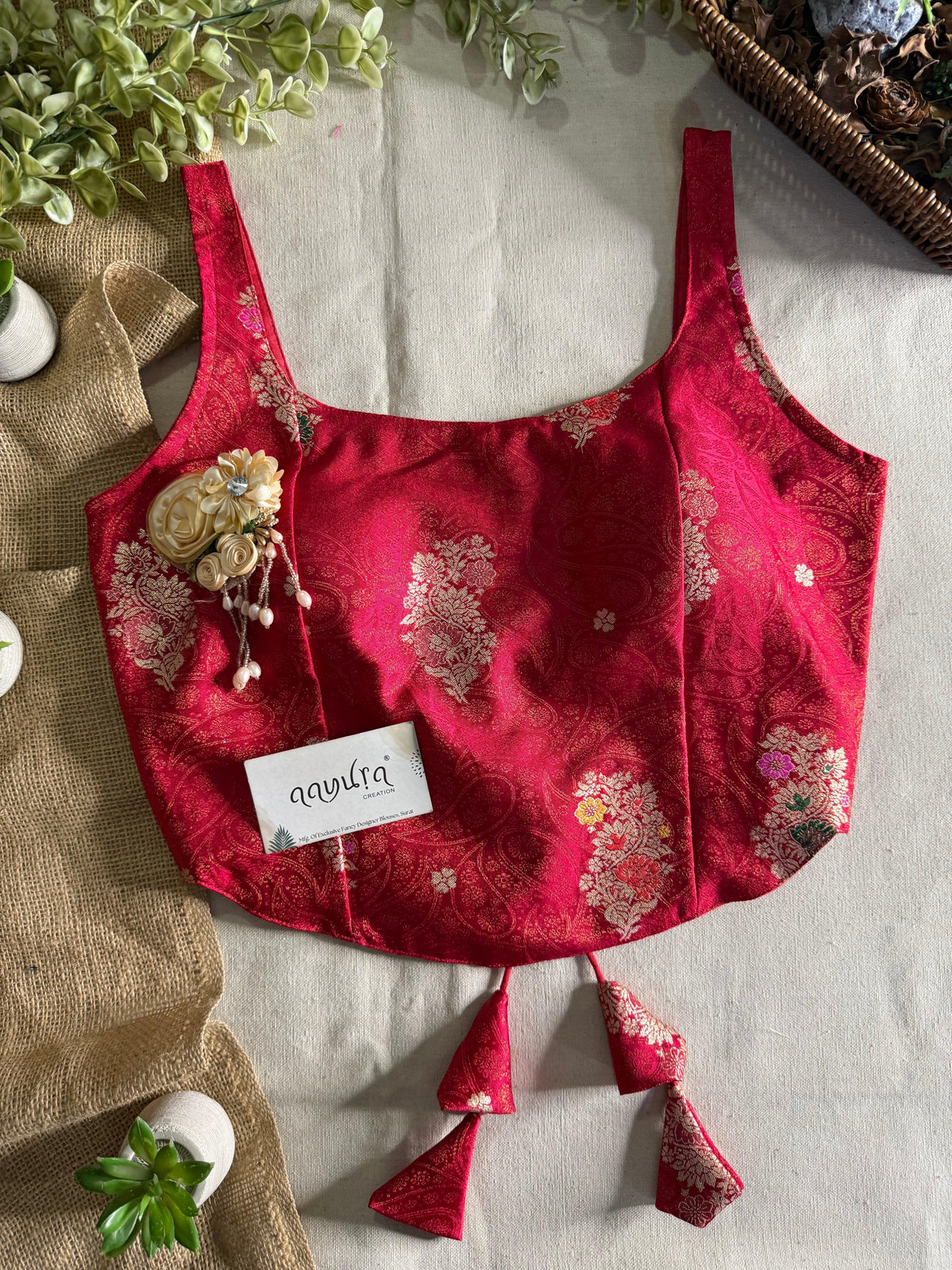 Elite Broach Backless Banarasi Blouse