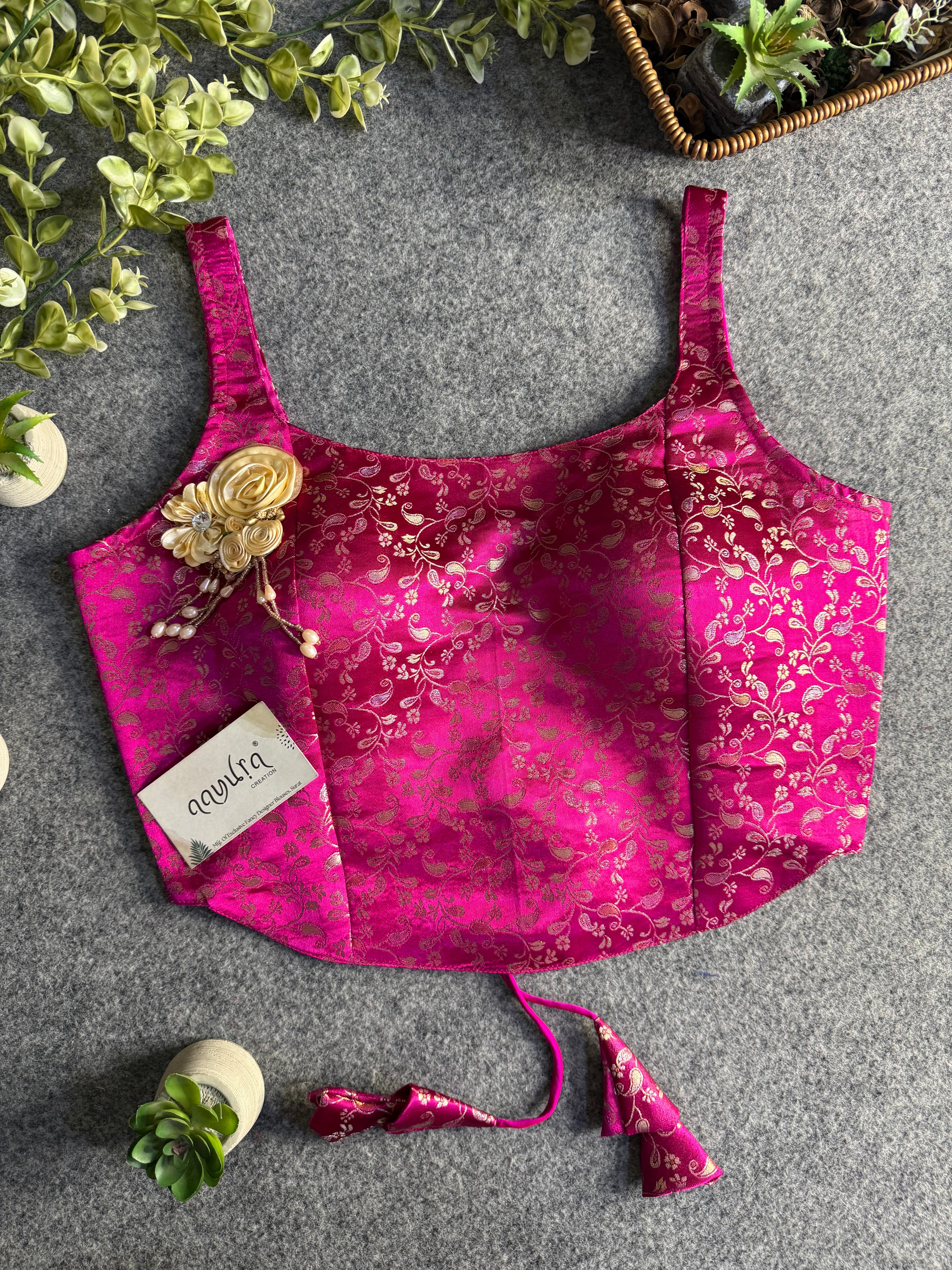 Elite Broach Backless Banarasi Blouse