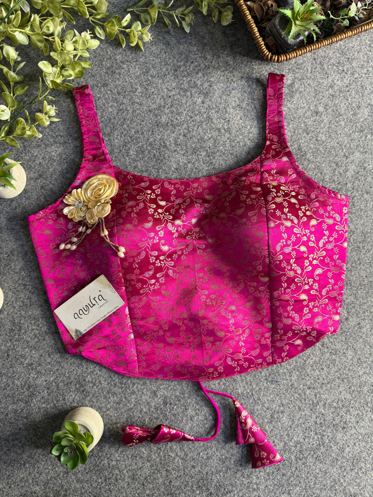 Elite Broach Backless Banarasi Blouse