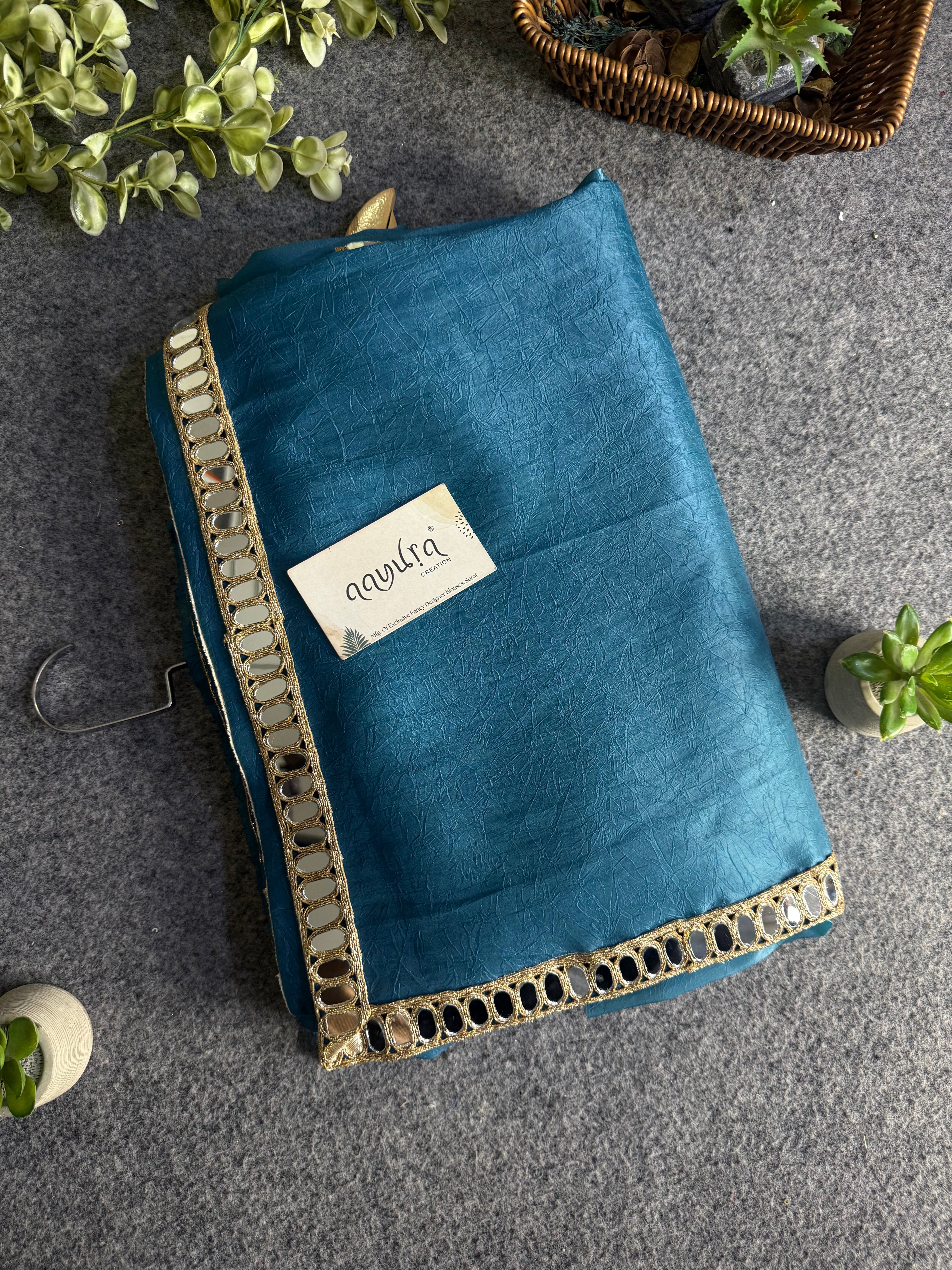 Luxury Beads & Mirror Silk Blouse Saree Combo