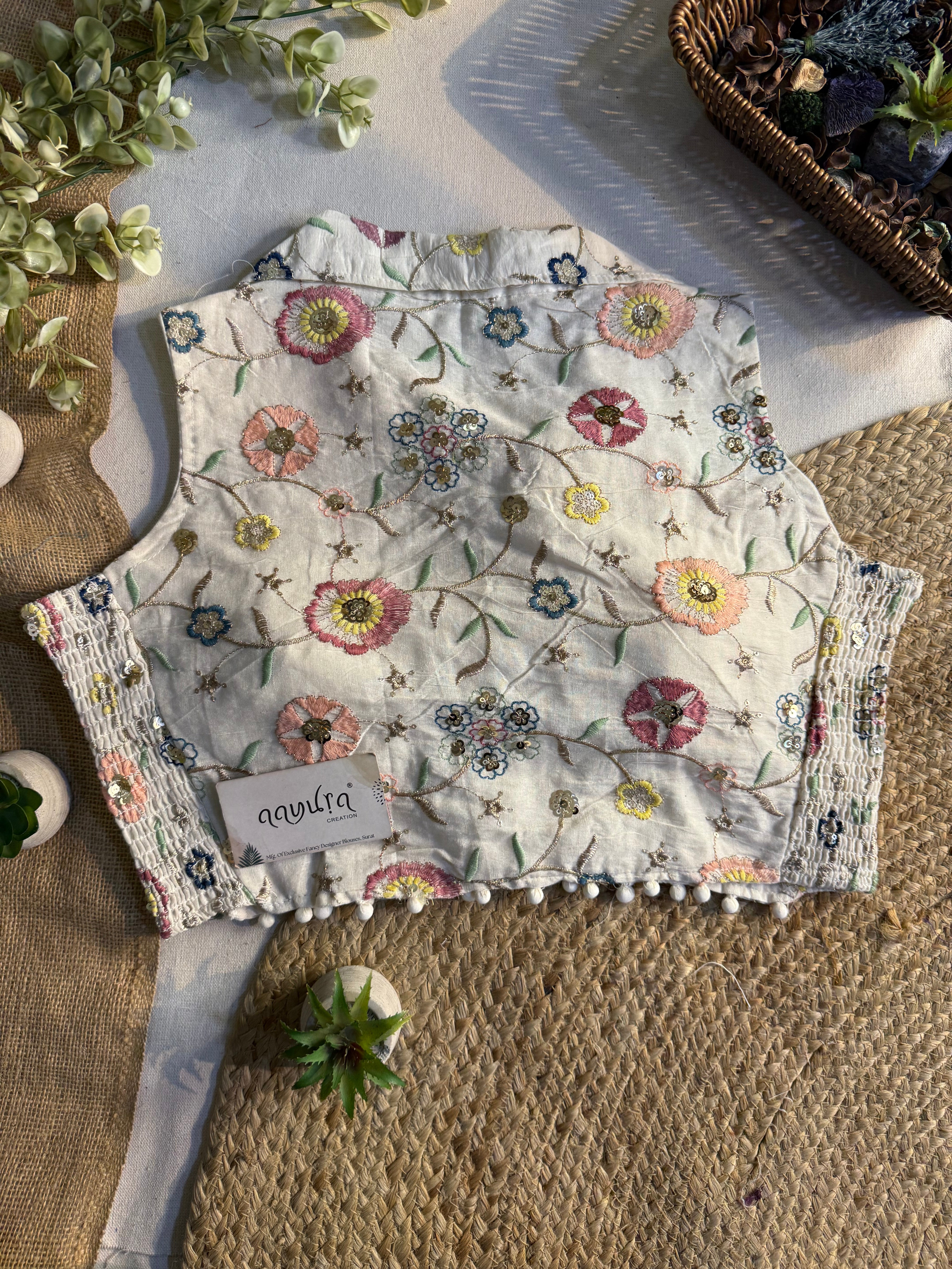 Classic Off-White Stretchable Embroidery Blouse