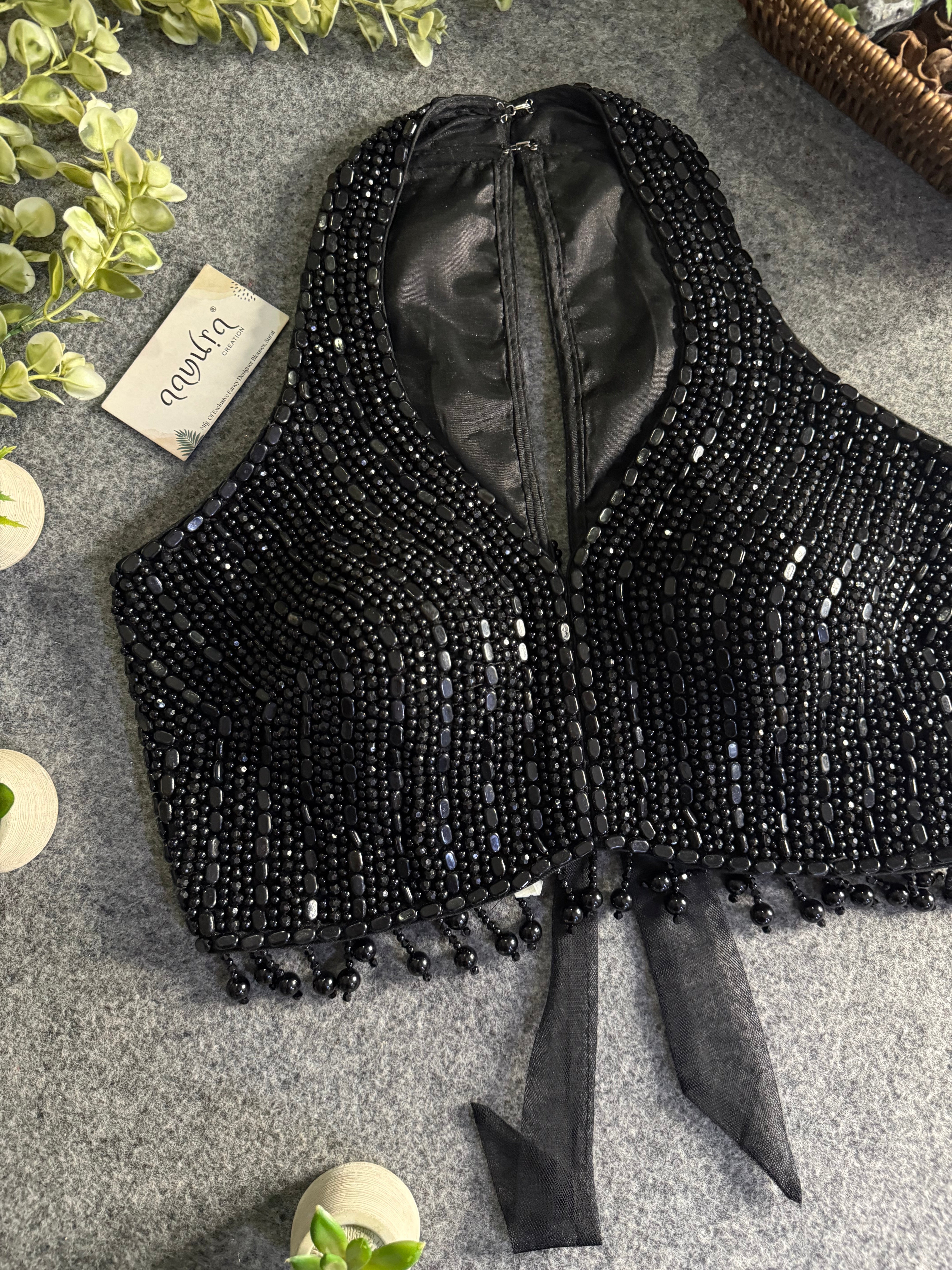 Heavy Pearl Handworked Back-Tie Designer Blouse