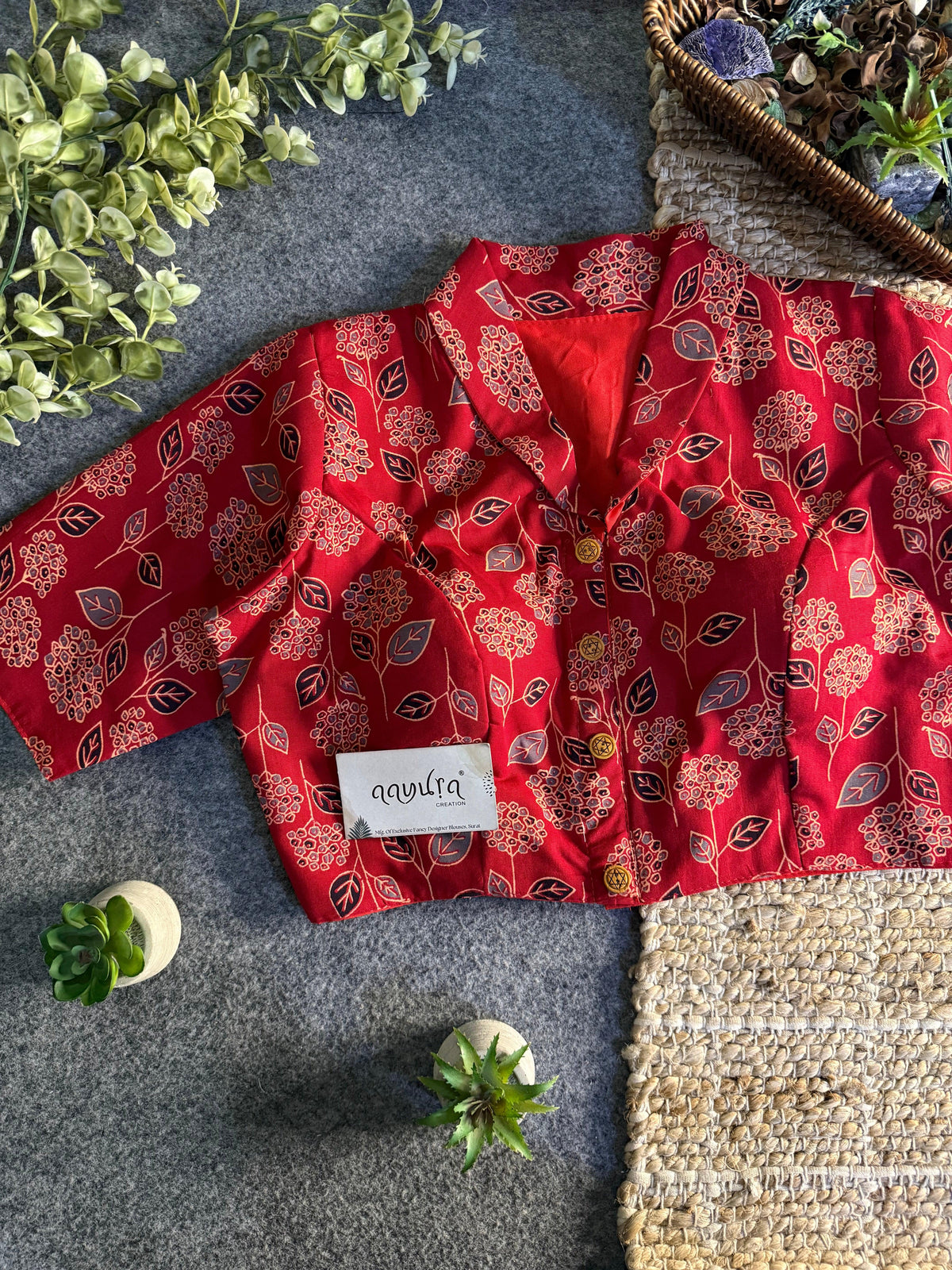 Cotton Collar Ajrakh Blouse