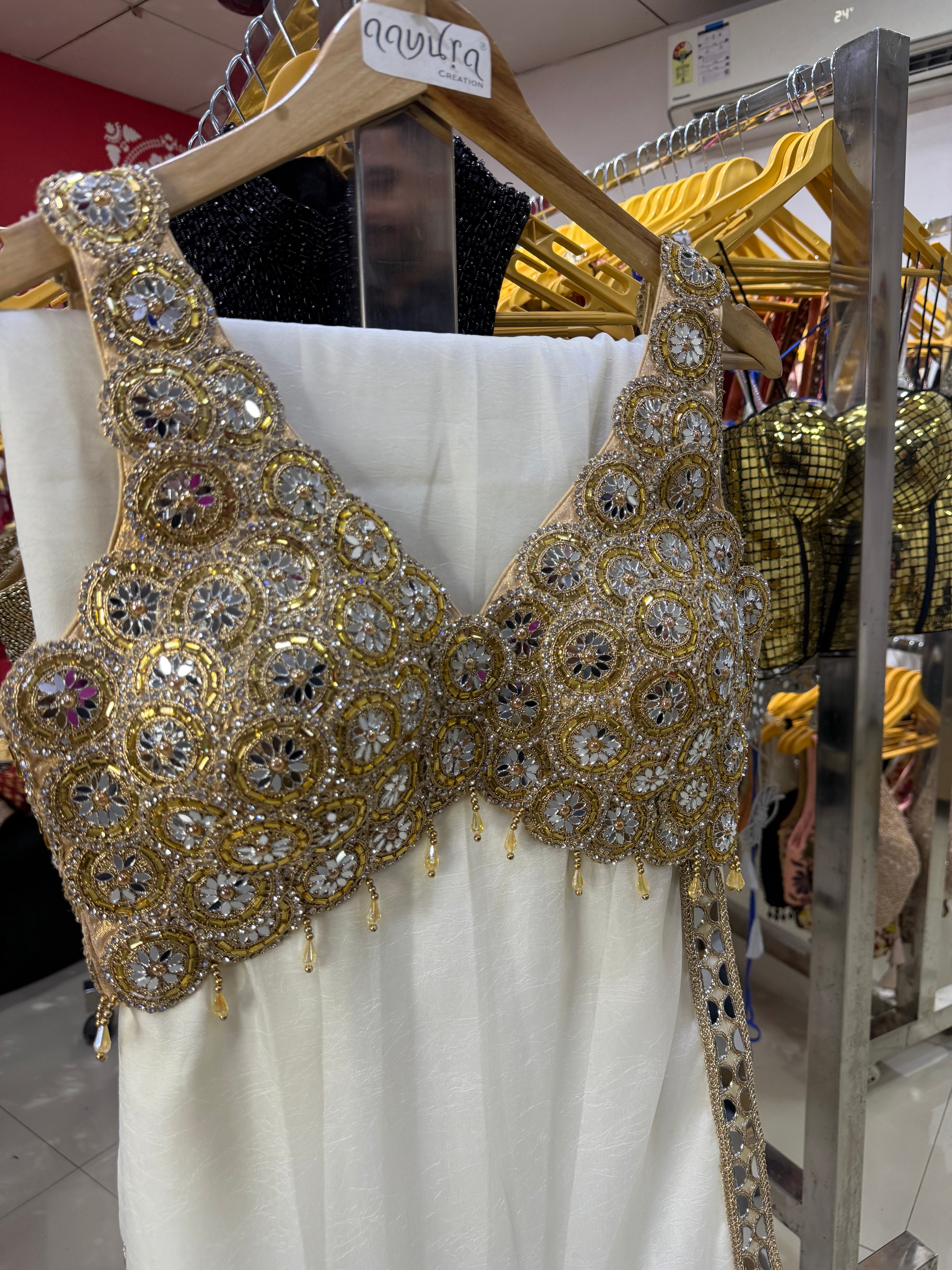 Luxury Beads & Mirror Silk Blouse Saree Combo