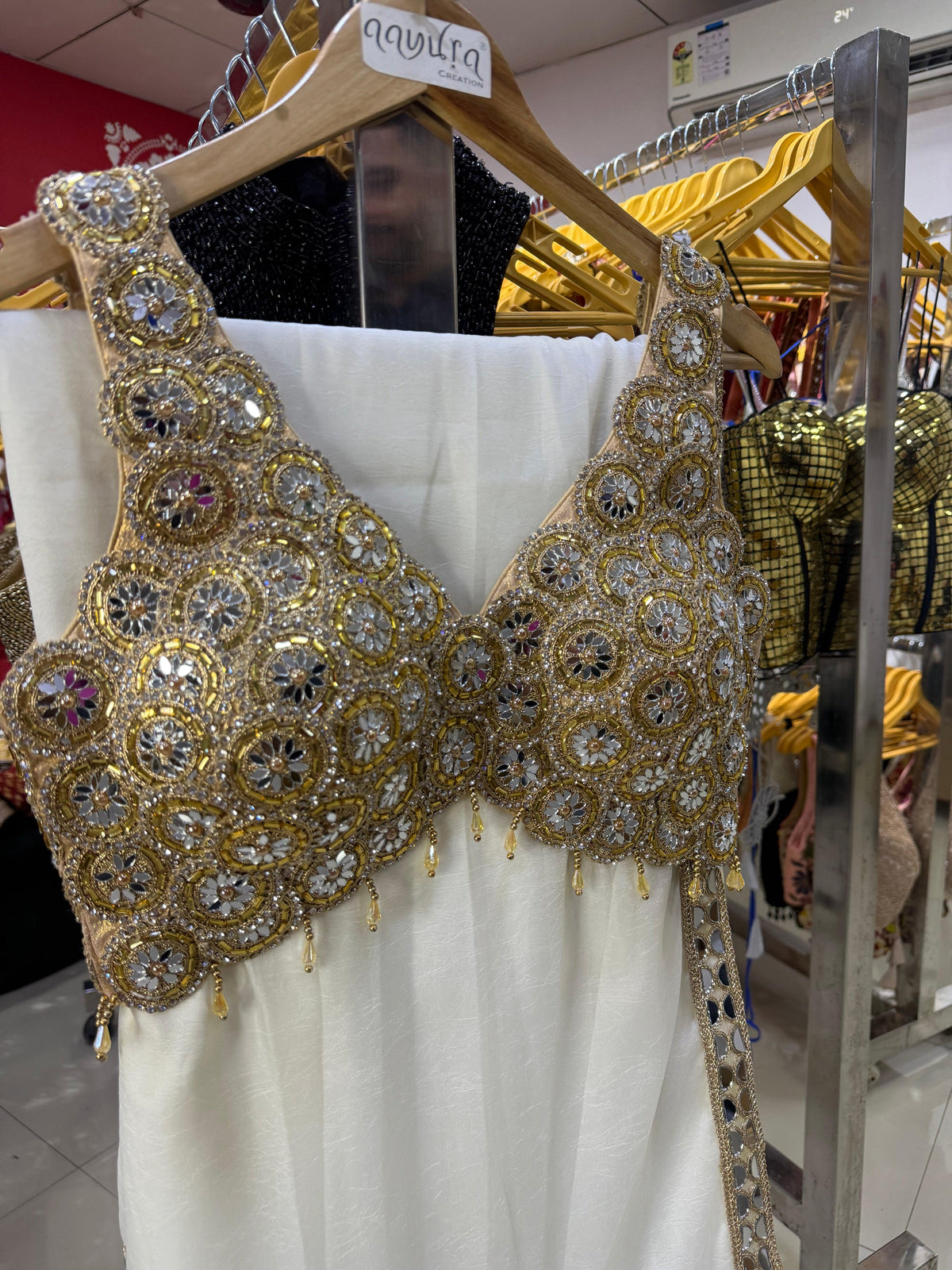 Luxury Beads & Mirror Silk Blouse Saree Combo