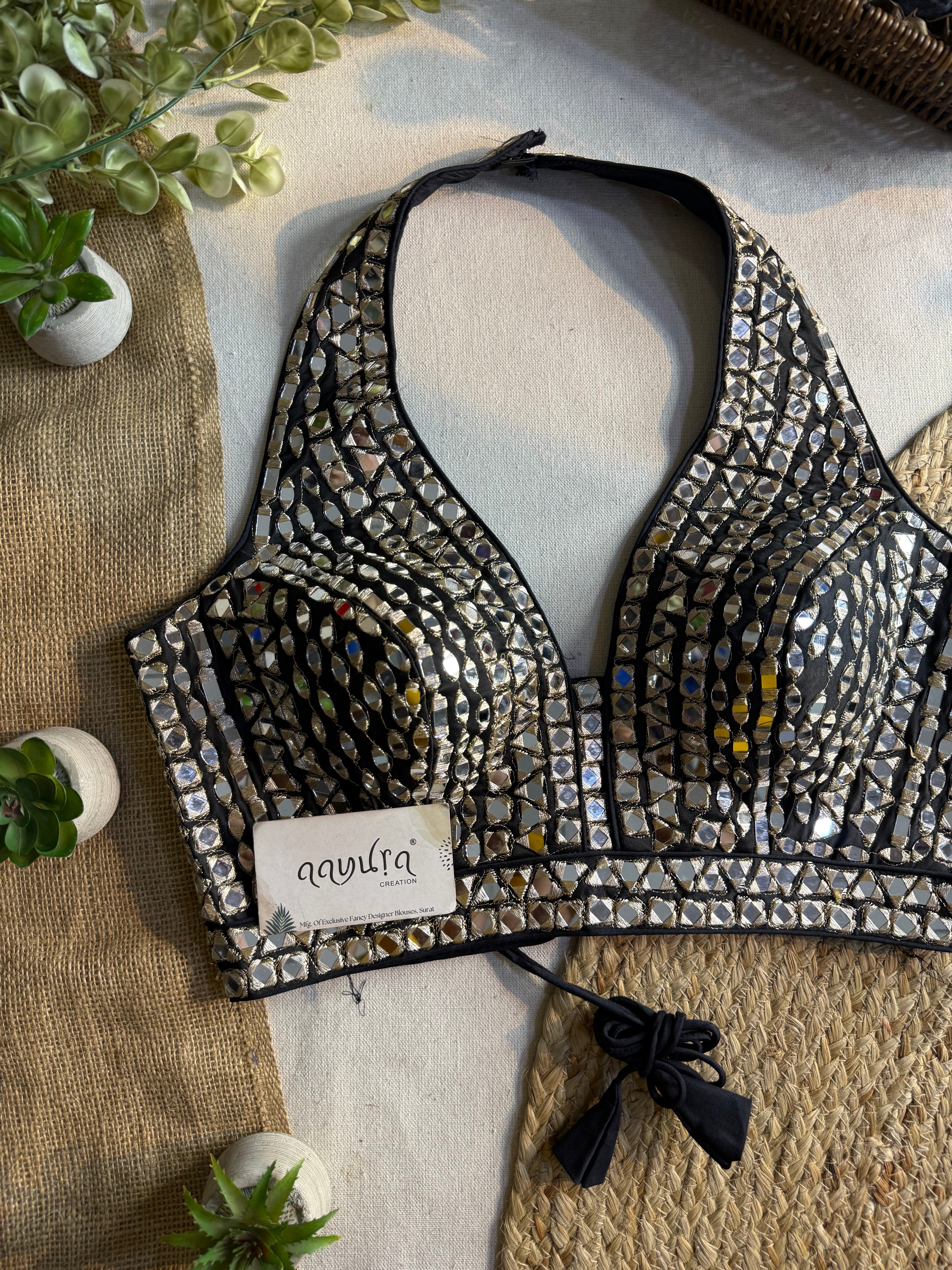 Asteria Halter Neck Mirror Work Blouse