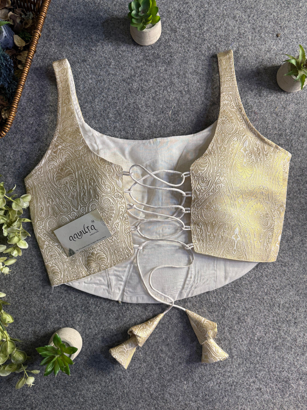 Elite Broach Backless Banarasi Blouse