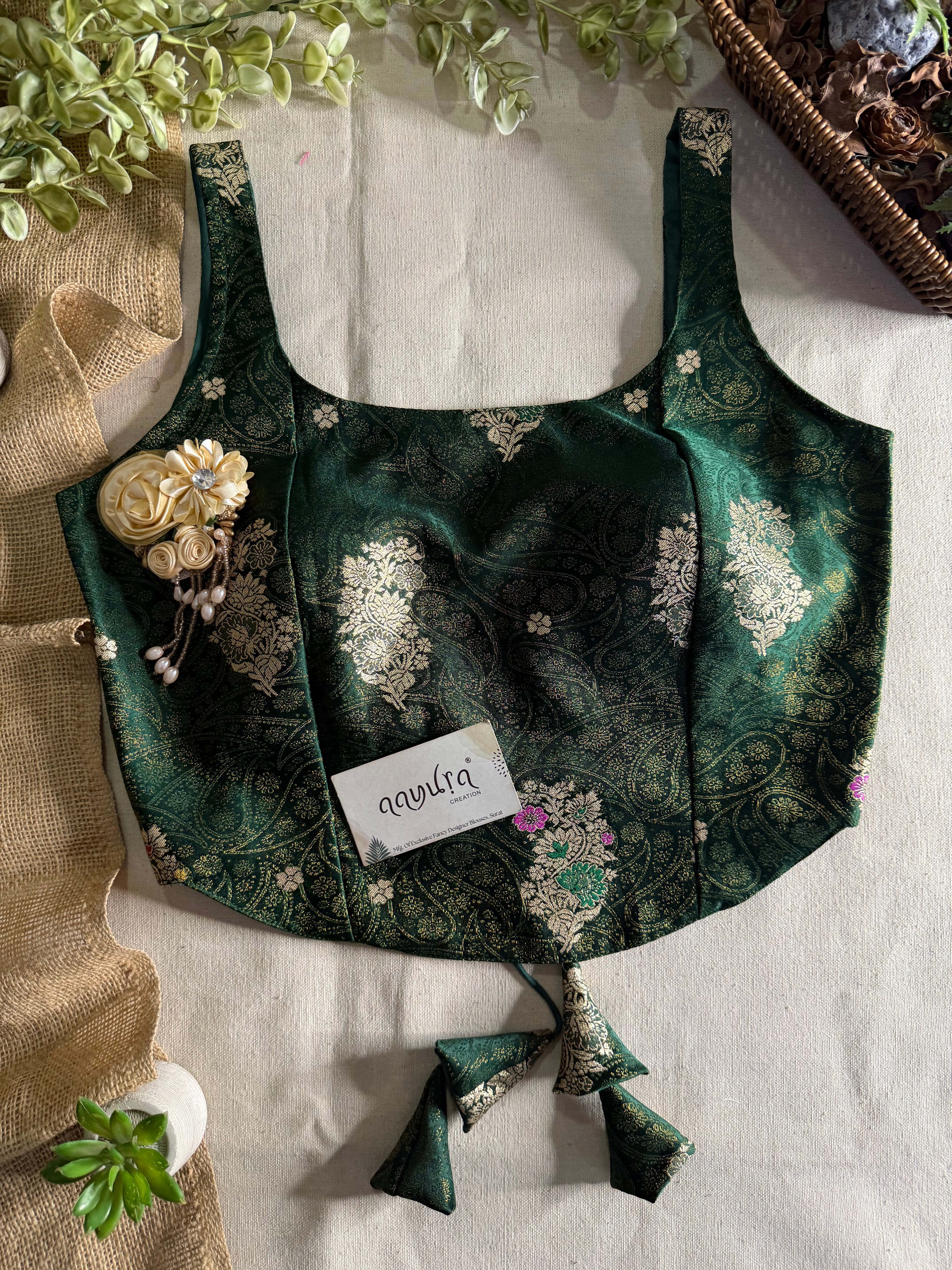 Elite Broach Backless Banarasi Blouse