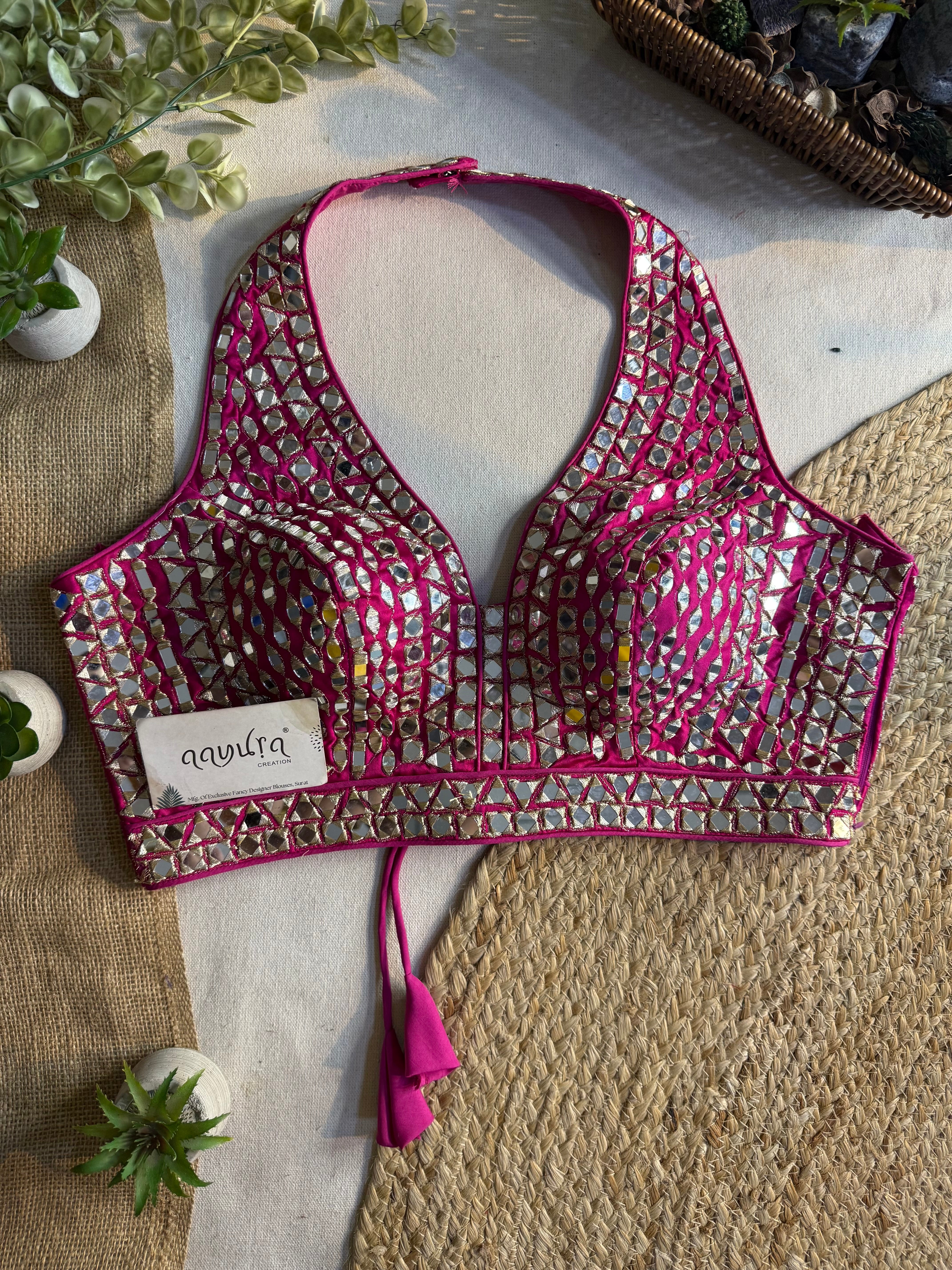 Asteria Halter Neck Mirror Work Blouse