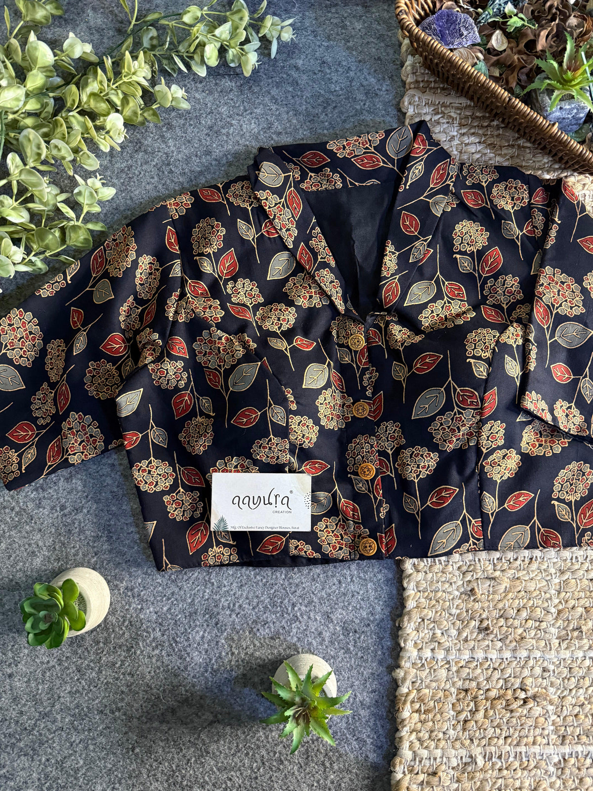 Cotton Collar Ajrakh Blouse