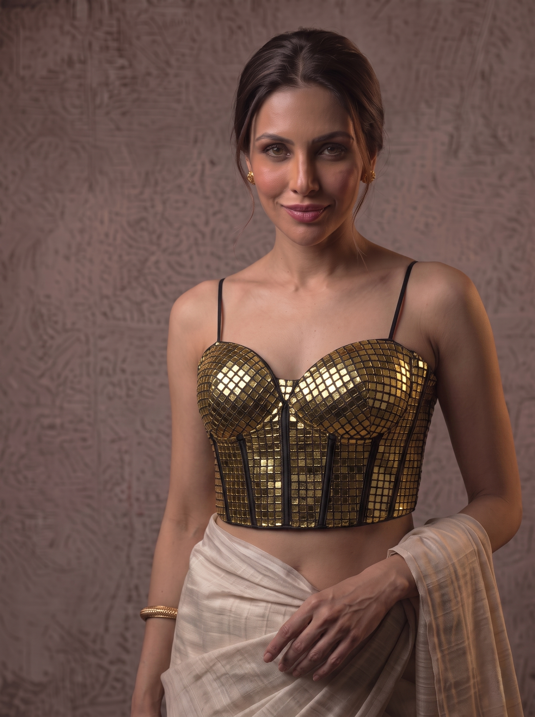 Luxe Silk Foil Work Longline Blouse