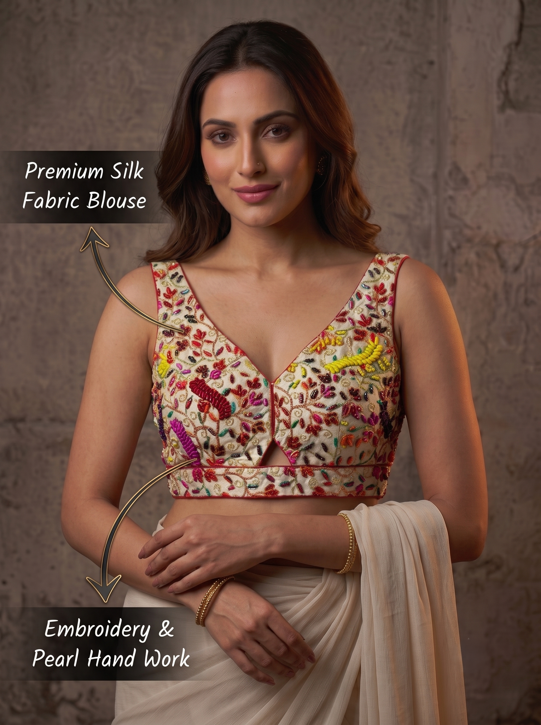 Stylish Pearl Work Silk Blouse
