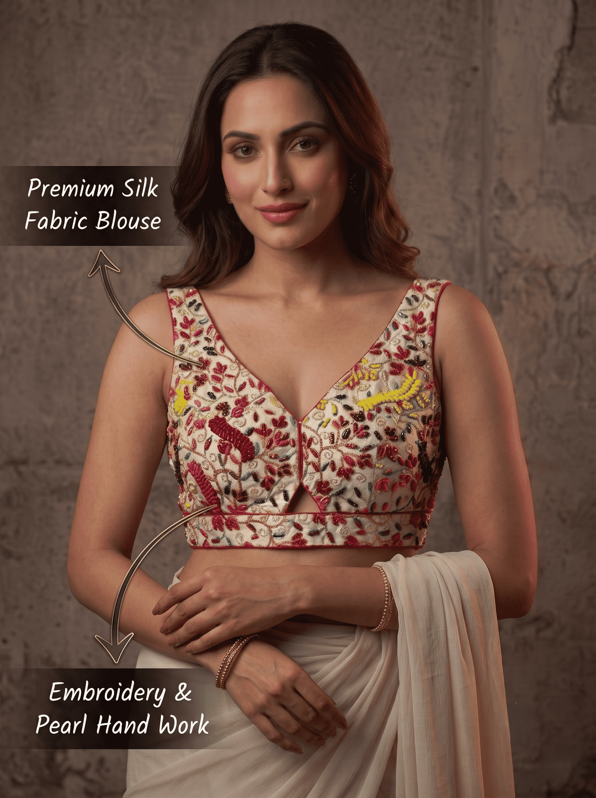 Stylish Pearl Work Silk Blouse