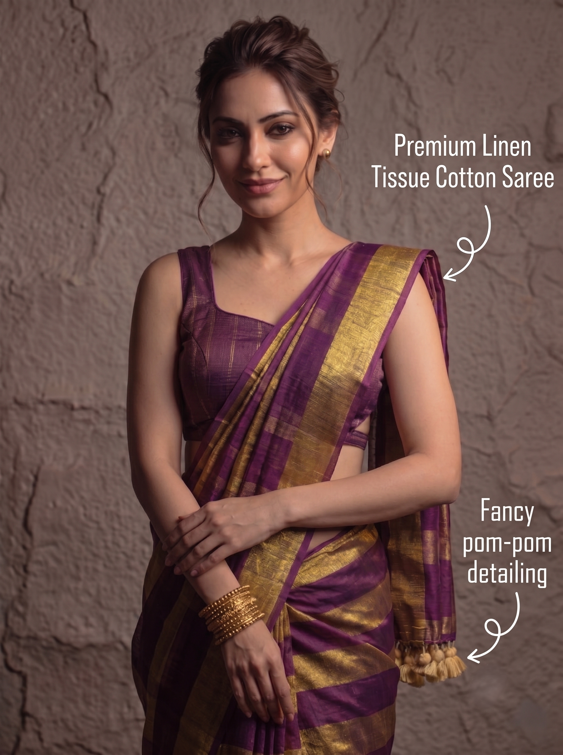 Pastel Checks Charm Linen Tissue Saree