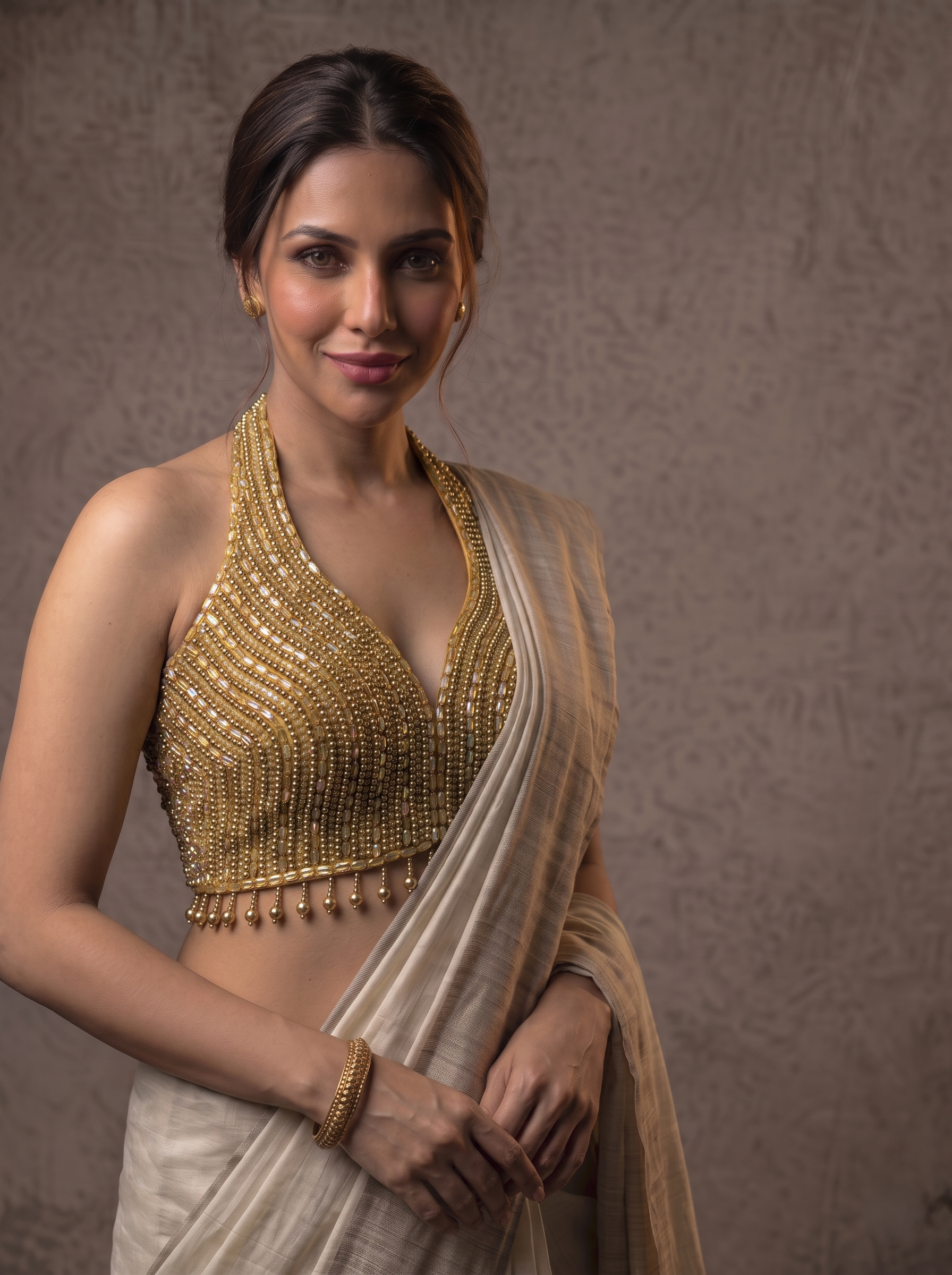 Heavy Pearl Handworked Back-Tie Designer Blouse