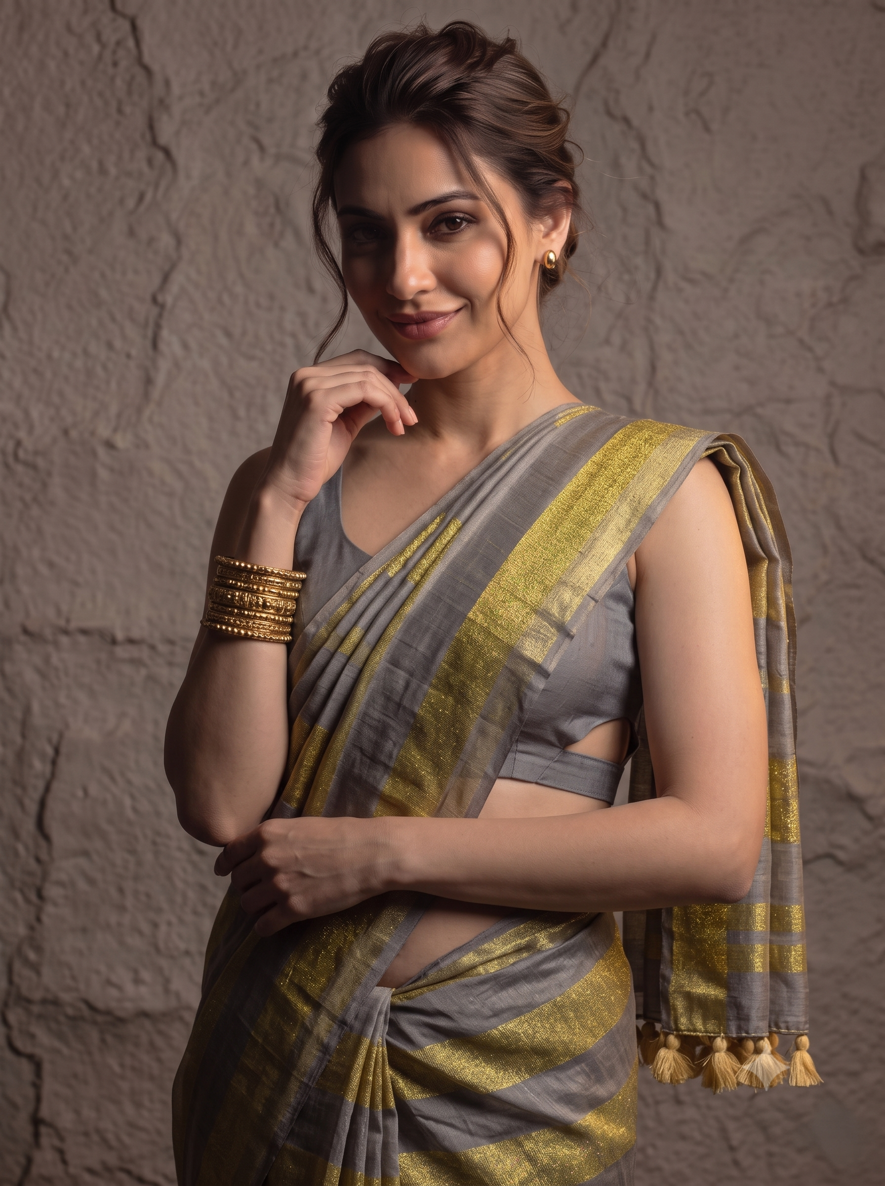Pastel Checks Charm Linen Tissue Saree