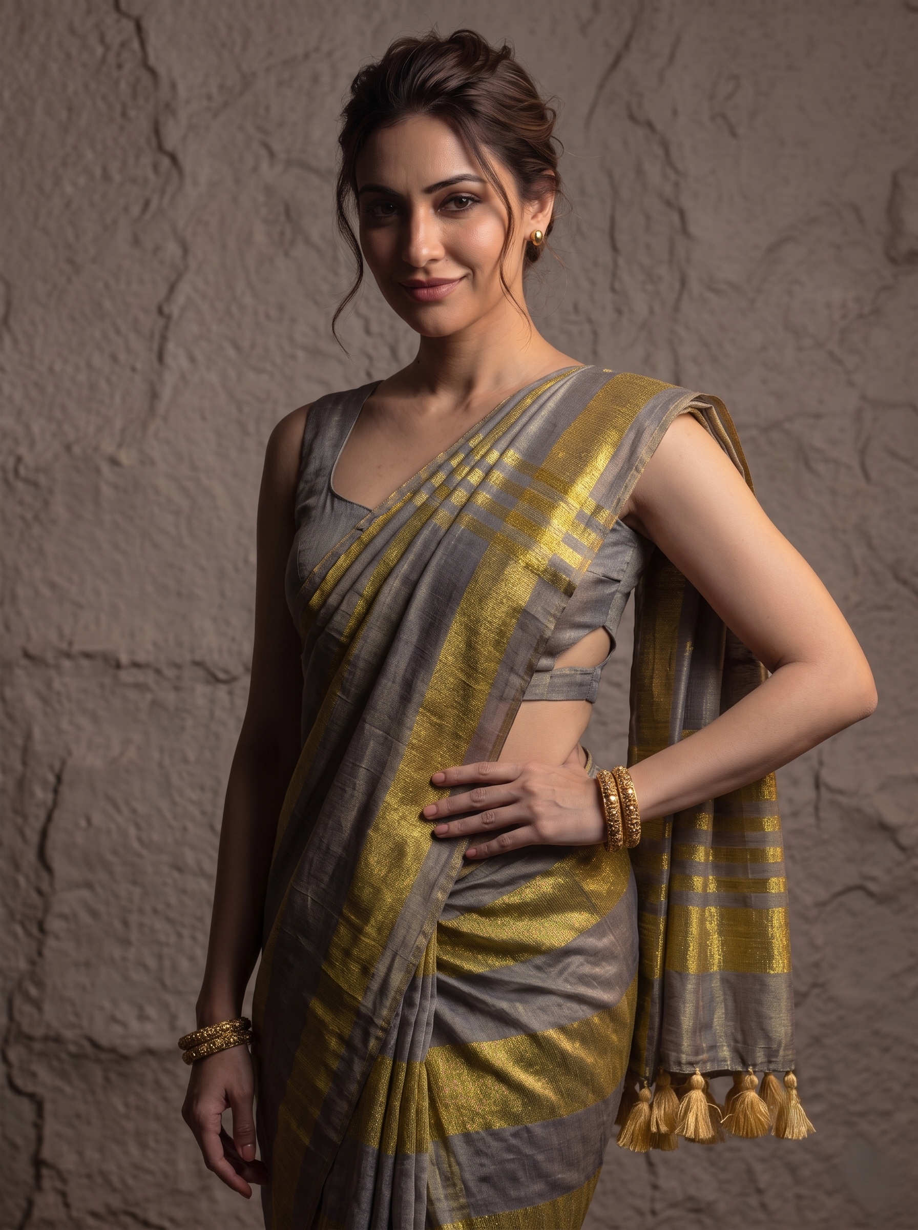 Pastel Checks Charm Linen Tissue Saree