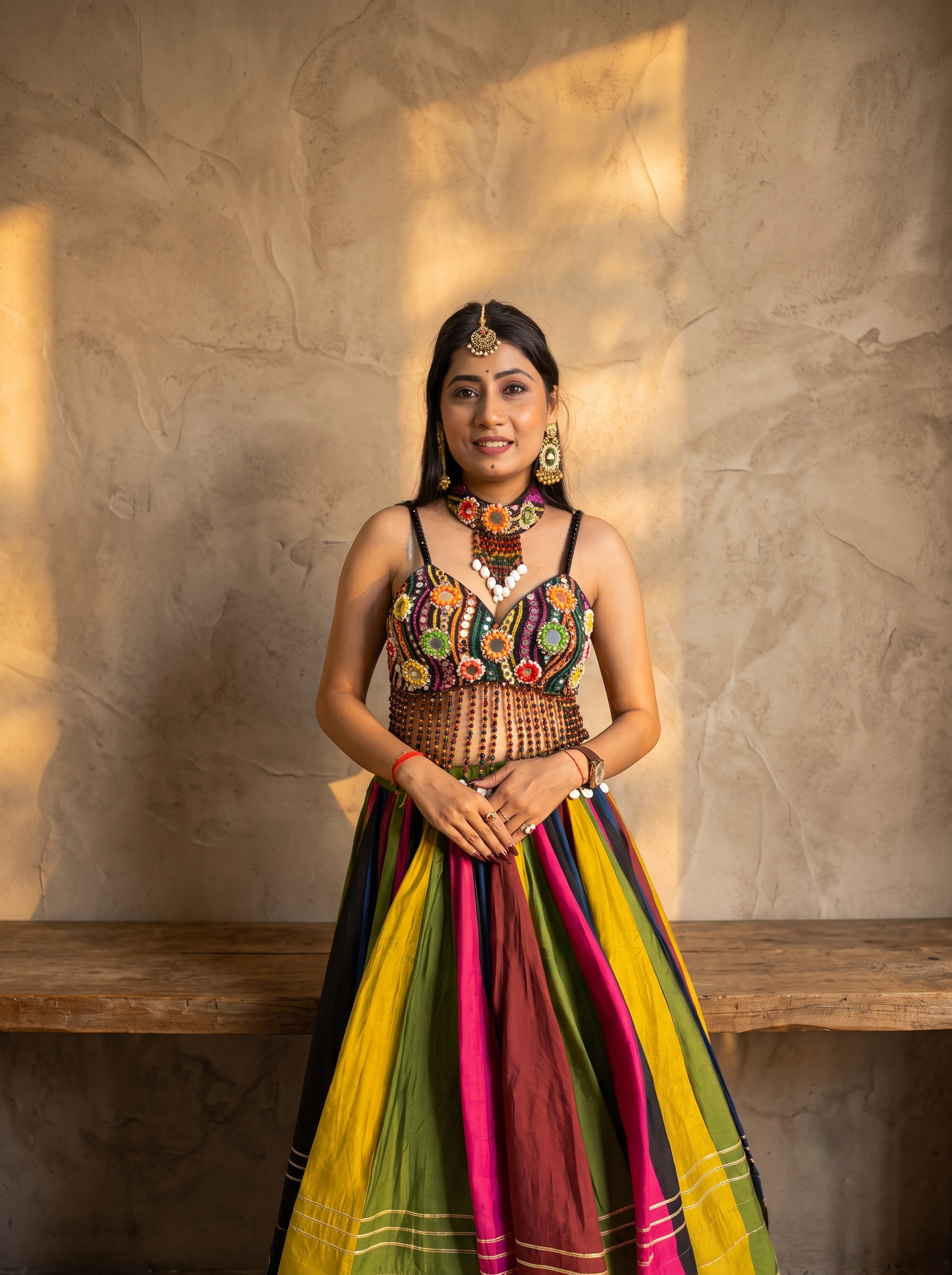 Satrangi Roman Silk Lehenga