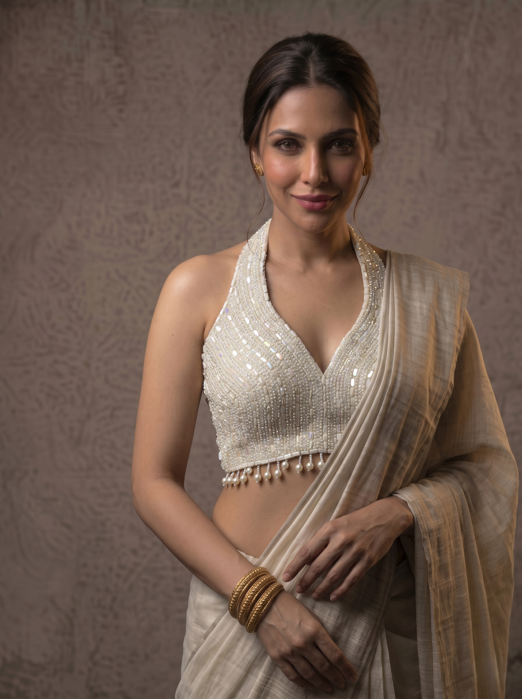Heavy Pearl Handworked Back-Tie Designer Blouse